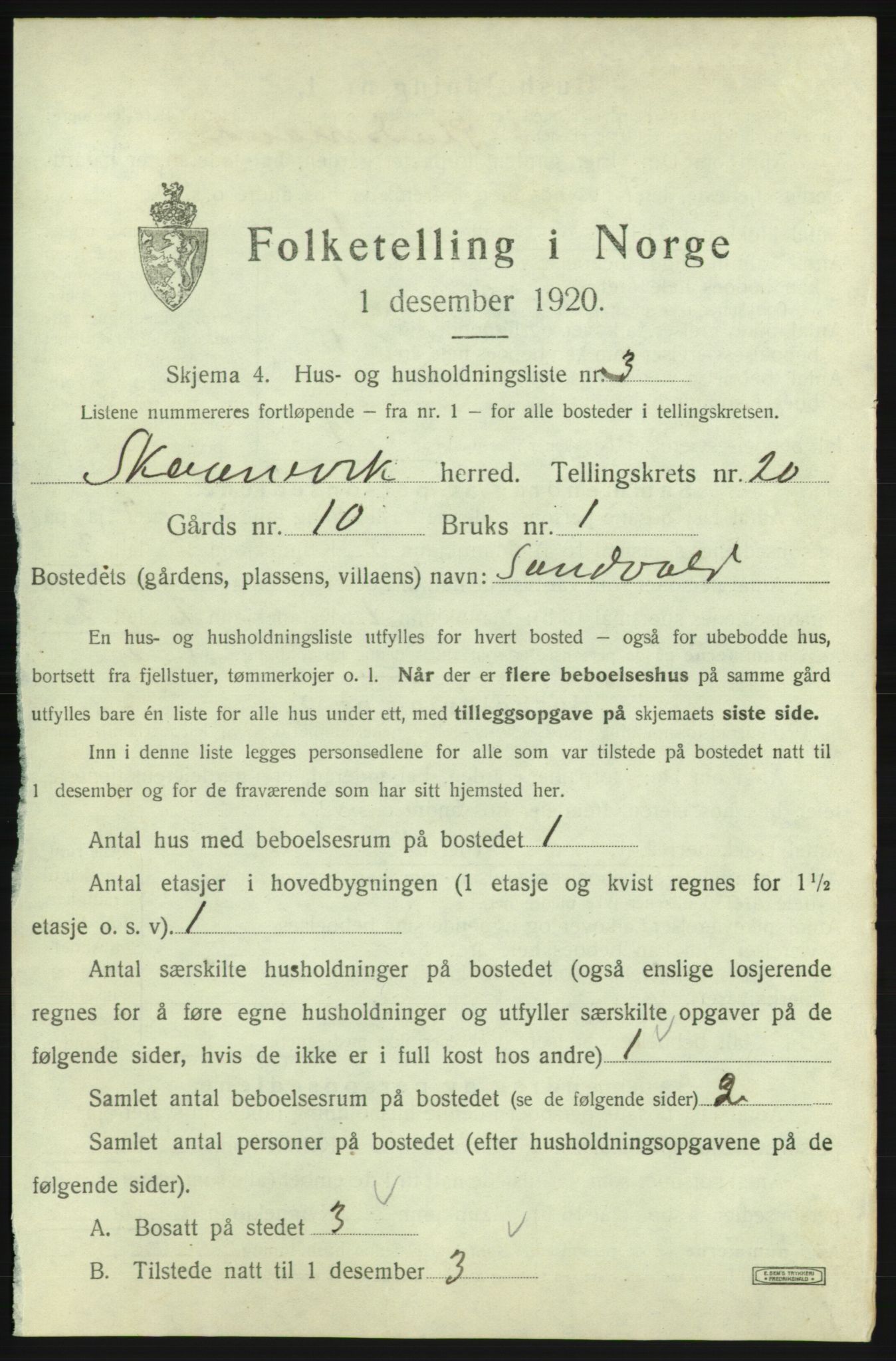 SAB, 1920 census for Skånevik, 1920, p. 2013