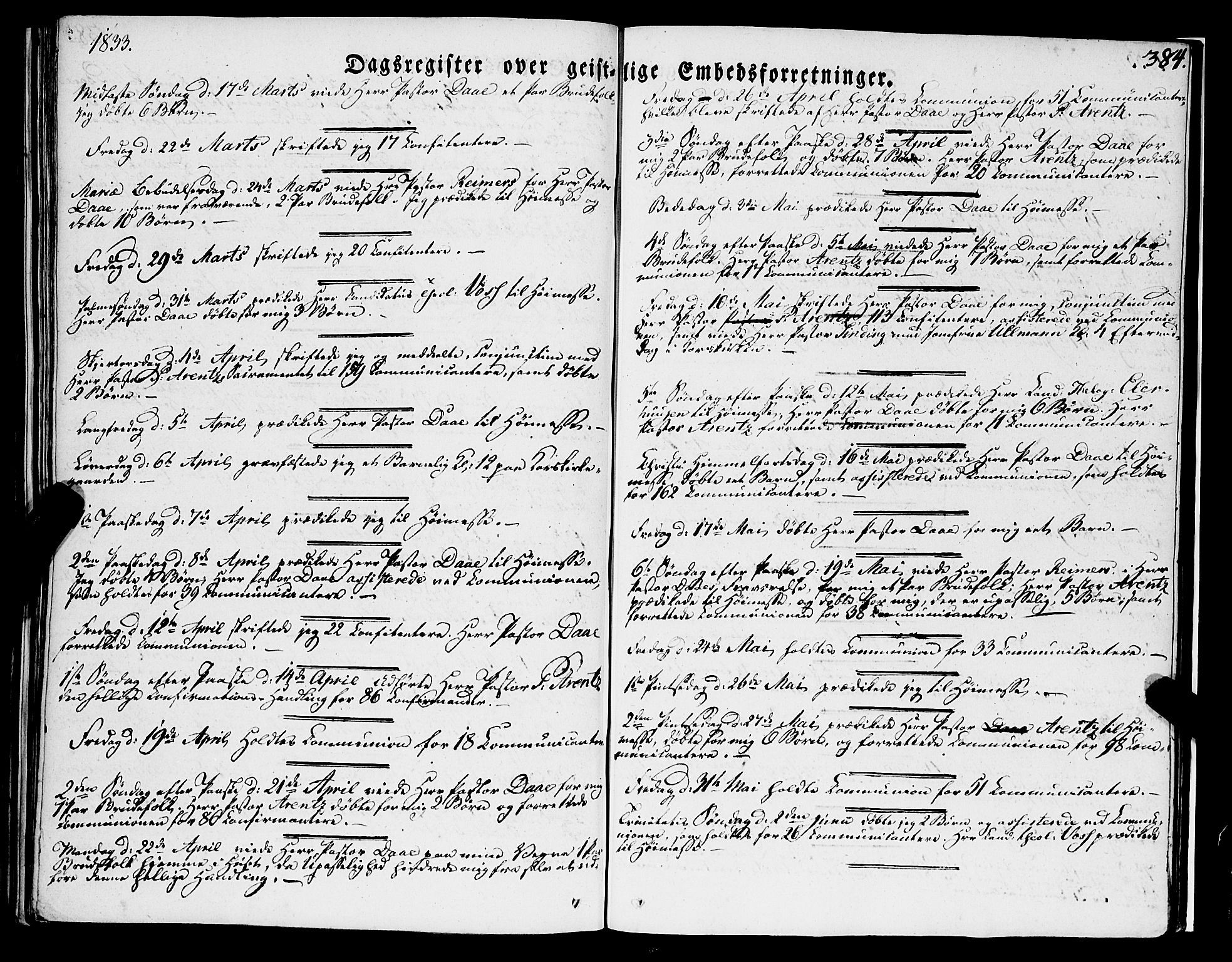 Korskirken sokneprestembete, SAB/A-76101/H/Haa/L0050: Parish register (official) no. F 1, 1821-1869, p. 384