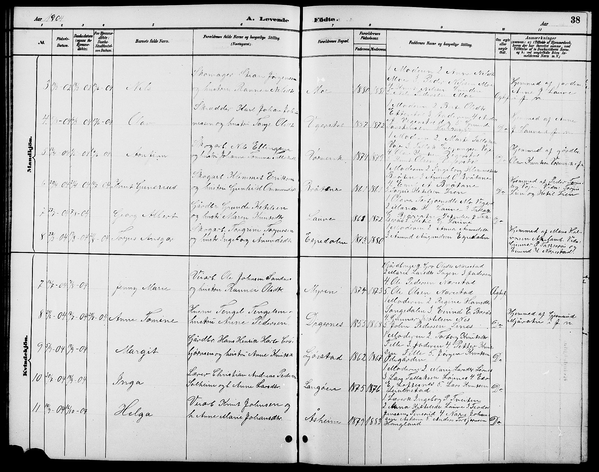 Gjerstad sokneprestkontor, SAK/1111-0014/F/Fb/Fbb/L0004: Parish register (copy) no. B 4, 1890-1910, p. 38