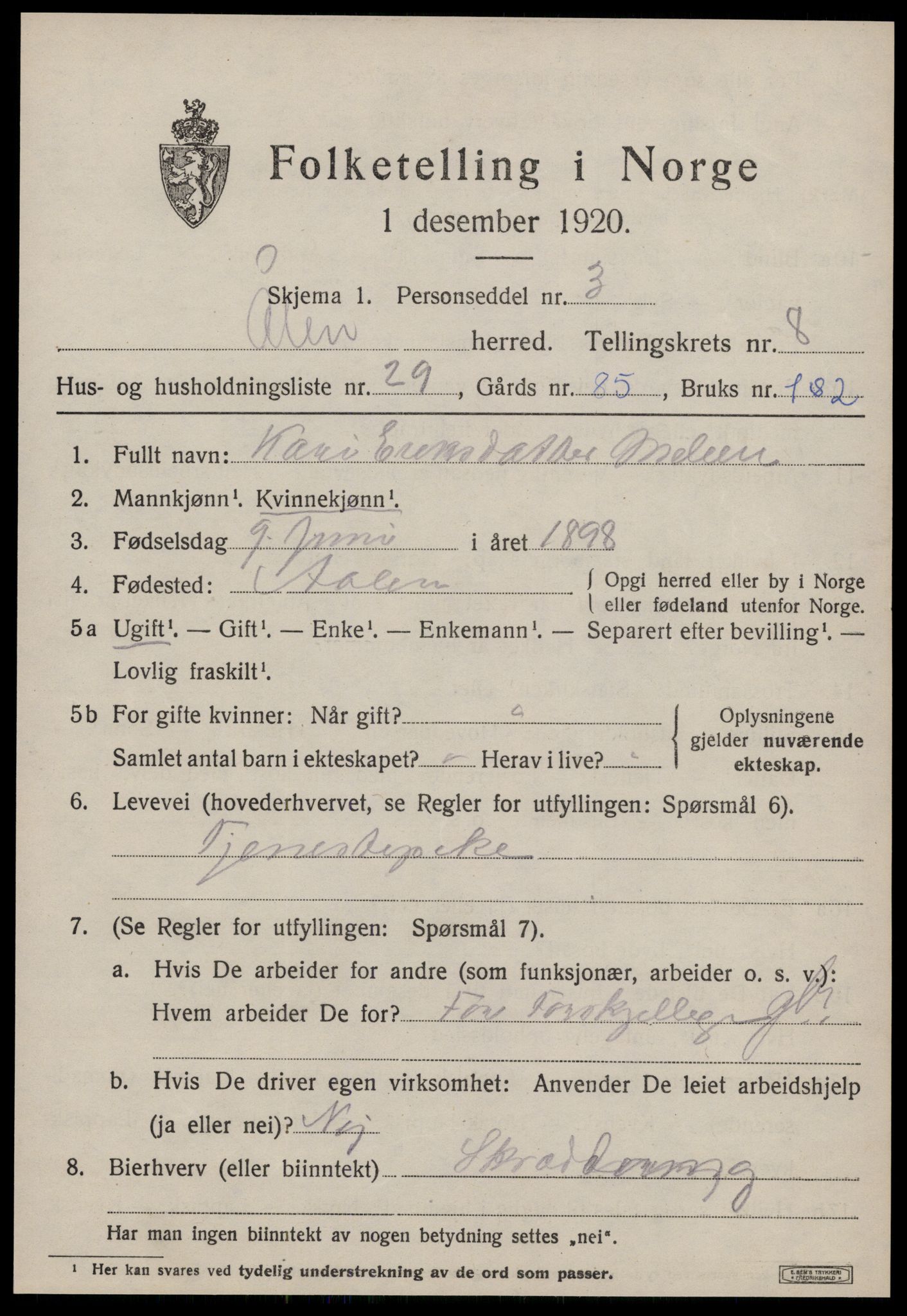 SAT, 1920 census for Ålen, 1920, p. 4058