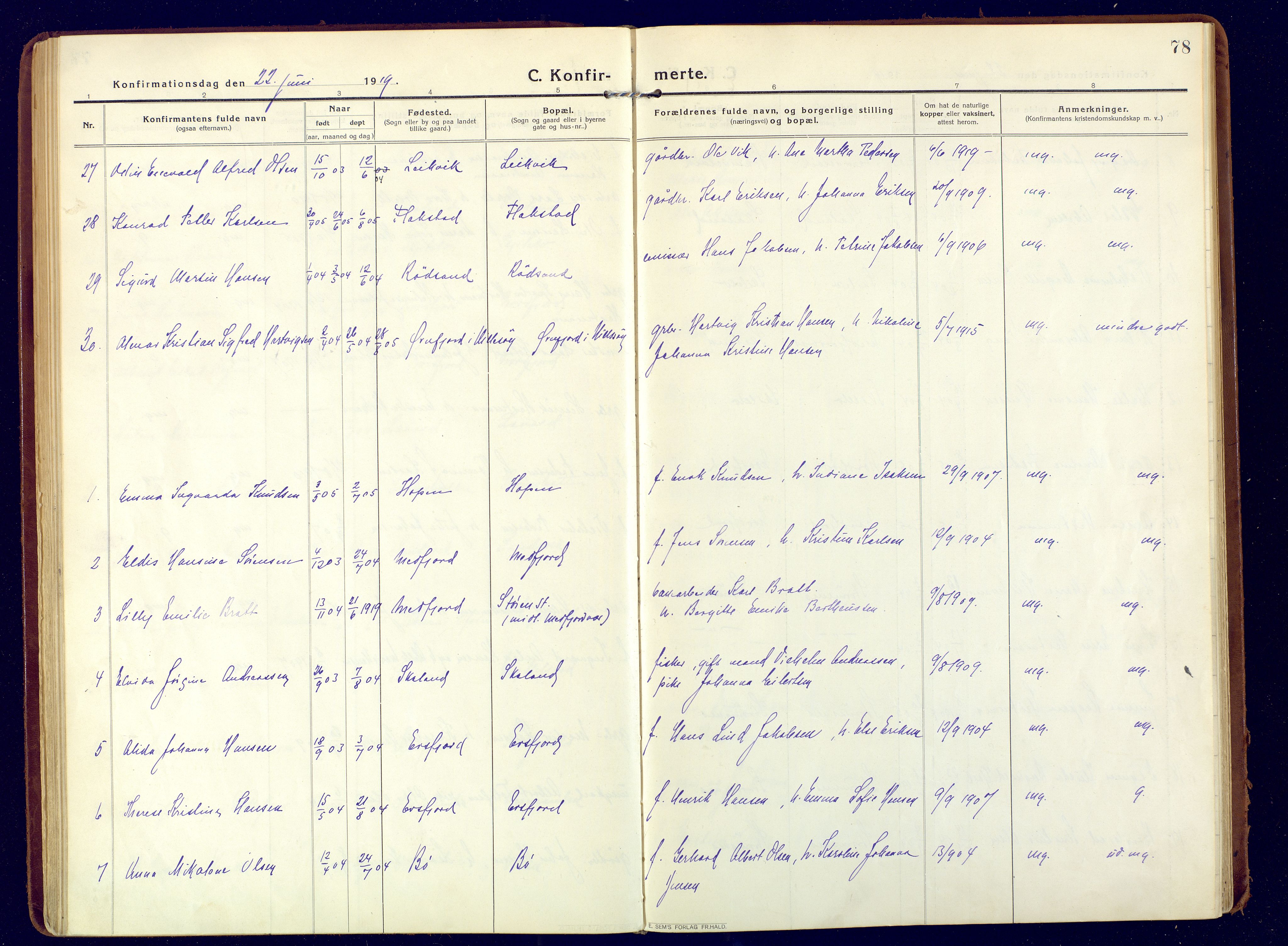 Berg sokneprestkontor, AV/SATØ-S-1318/G/Ga/Gaa/L0009kirke: Parish register (official) no. 9, 1916-1928, p. 78