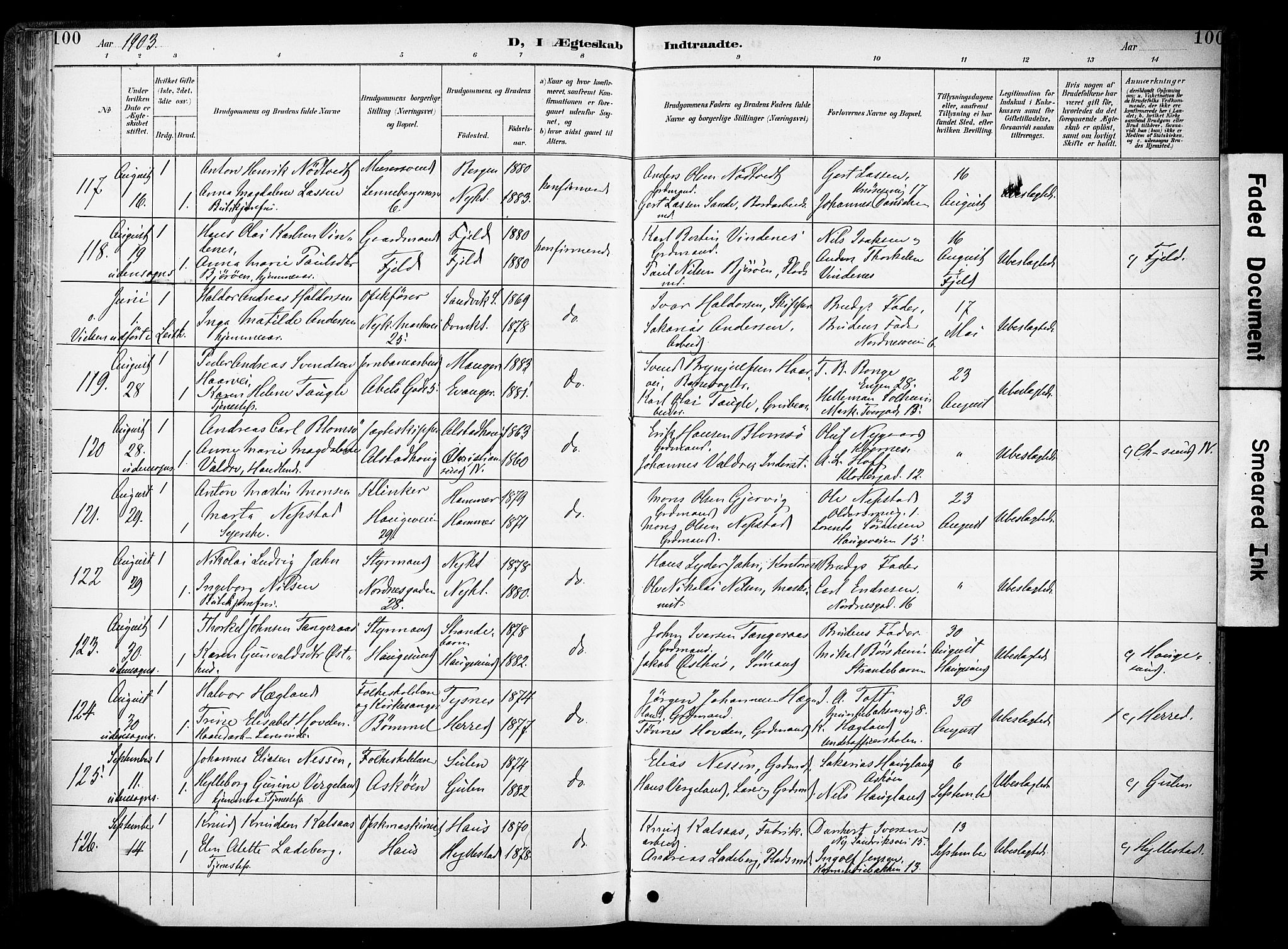 Nykirken Sokneprestembete, SAB/A-77101/H/Haa/L0034: Parish register (official) no. D 4, 1896-1905, p. 100