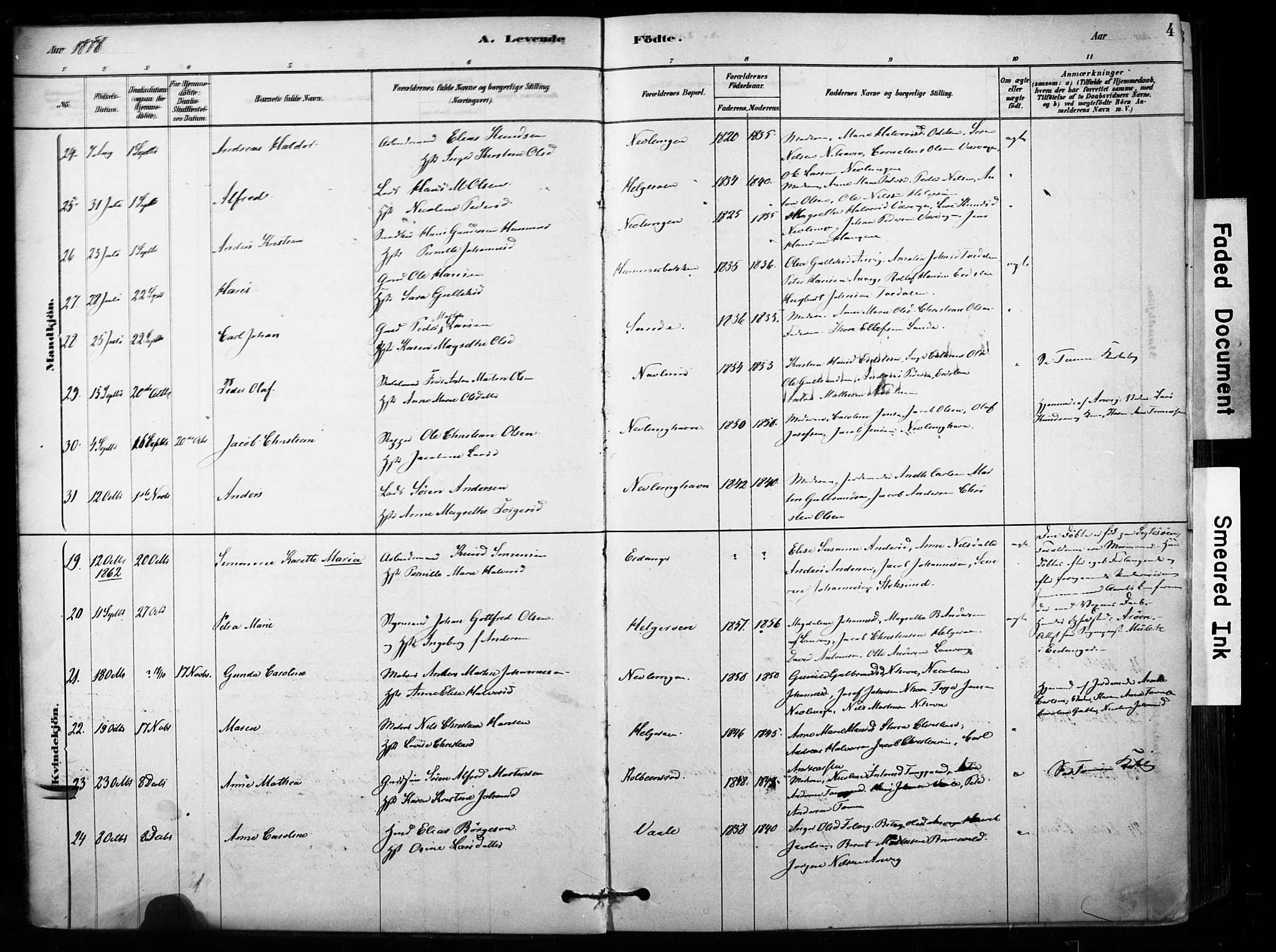 Brunlanes kirkebøker, AV/SAKO-A-342/F/Fb/L0001: Parish register (official) no. II 1, 1878-1899, p. 4