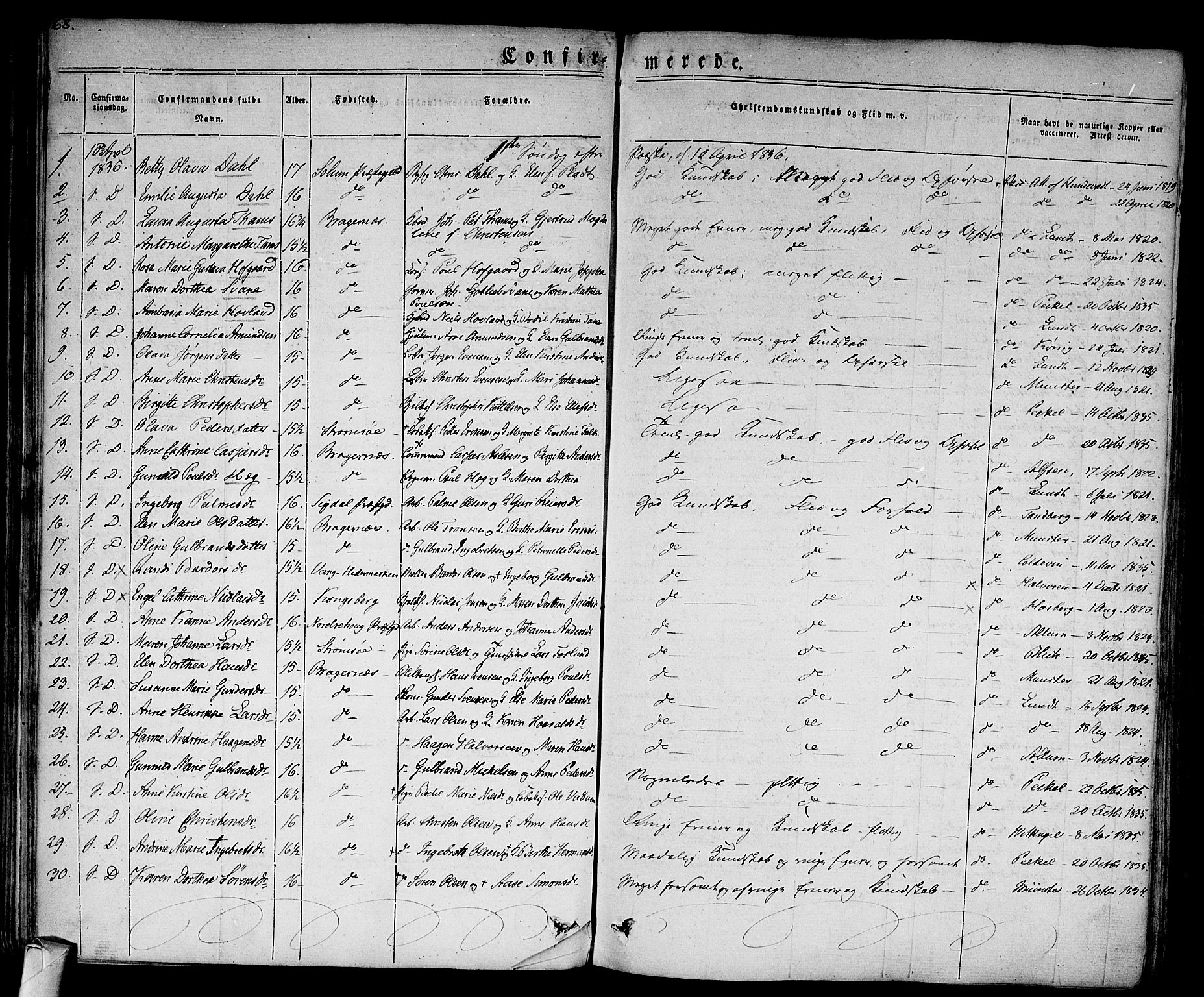 Bragernes kirkebøker, SAKO/A-6/F/Fc/L0001: Parish register (official) no. III 1, 1830-1853, p. 68
