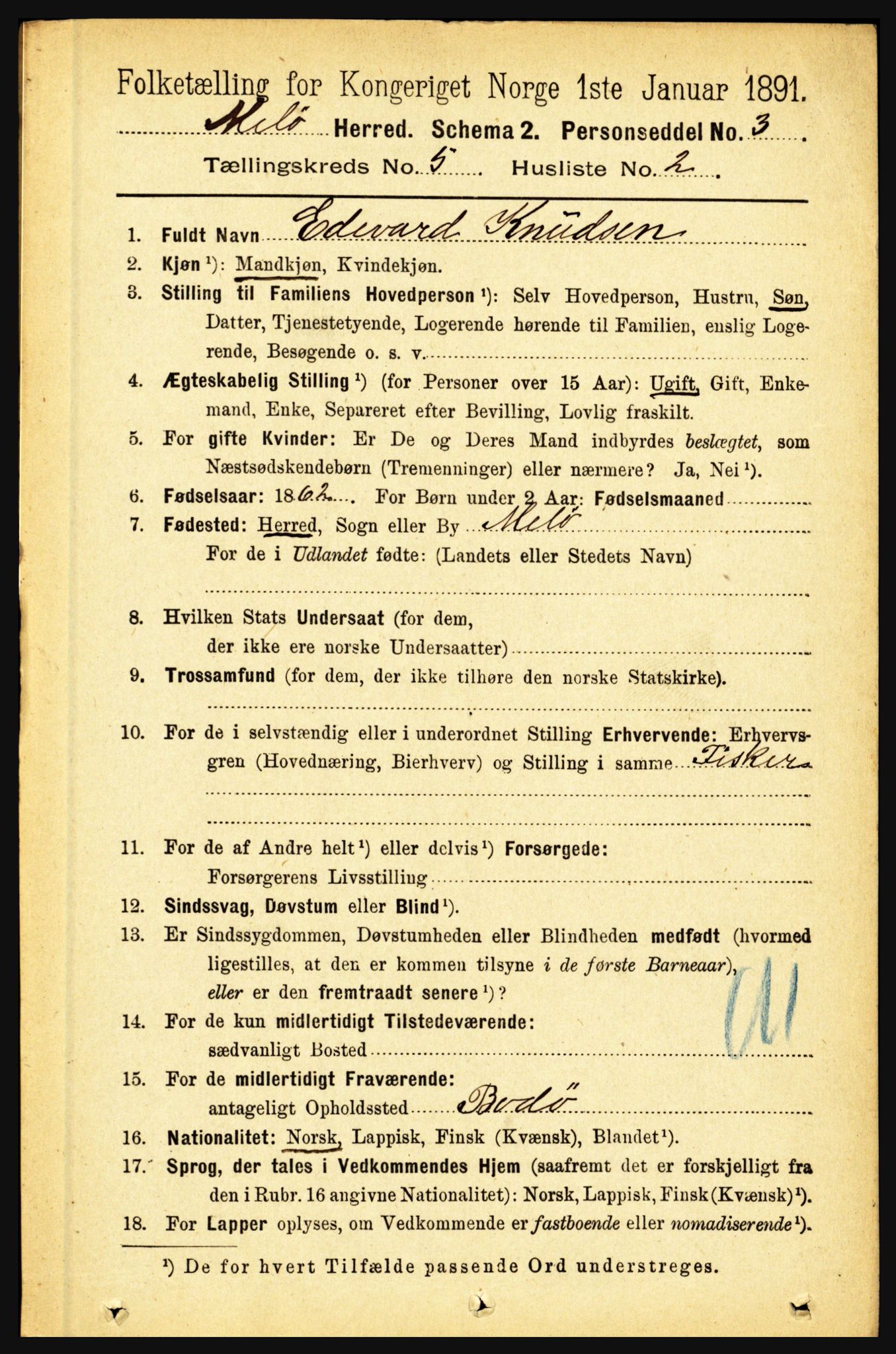 RA, 1891 census for 1837 Meløy, 1891, p. 1809