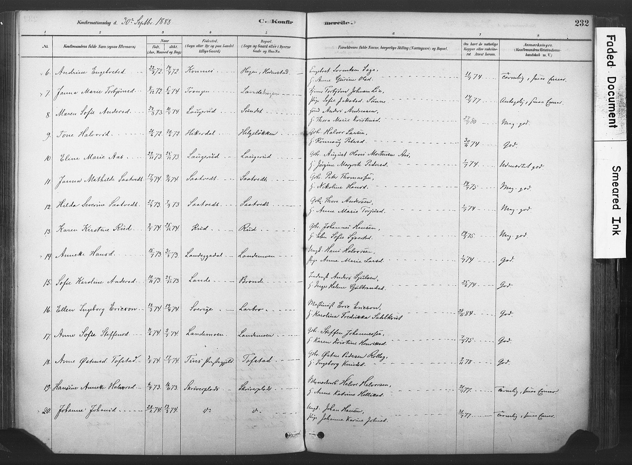 Sandsvær kirkebøker, AV/SAKO-A-244/F/Fd/L0001: Parish register (official) no. IV 1, 1878-1906, p. 232