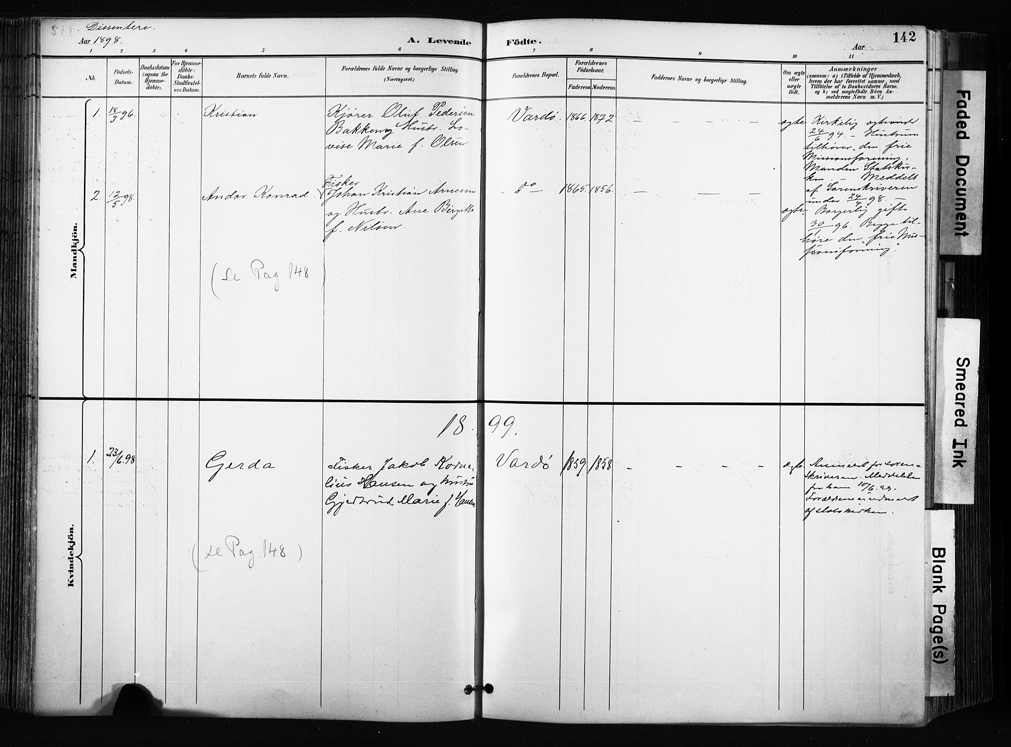 Vardø sokneprestkontor, SATØ/S-1332/H/Ha/L0010kirke: Parish register (official) no. 10, 1895-1907, p. 142