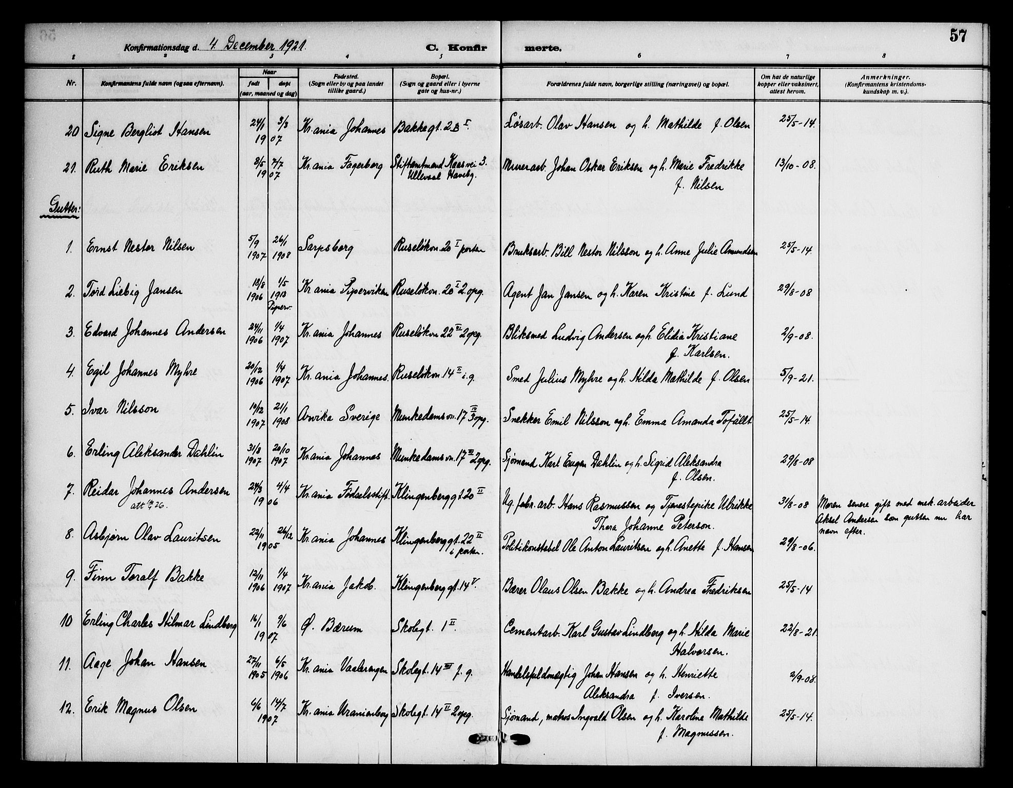 Piperviken prestekontor Kirkebøker, AV/SAO-A-10874/F/L0001: Parish register (official) no. 1, 1911-1958, p. 57