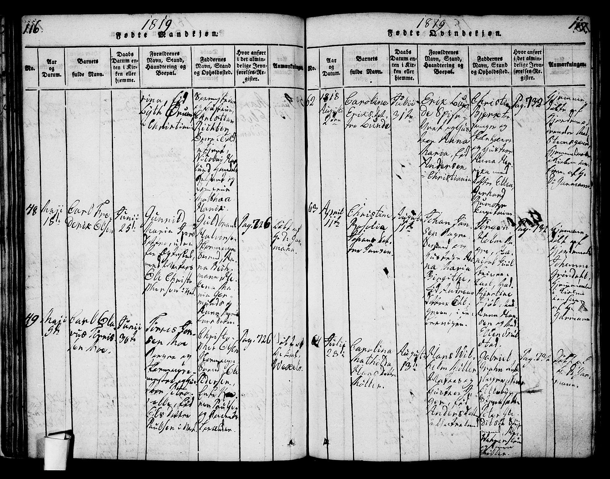 Oslo domkirke Kirkebøker, SAO/A-10752/G/Ga/L0001: Parish register (copy) no. 1, 1817-1825, p. 116-117