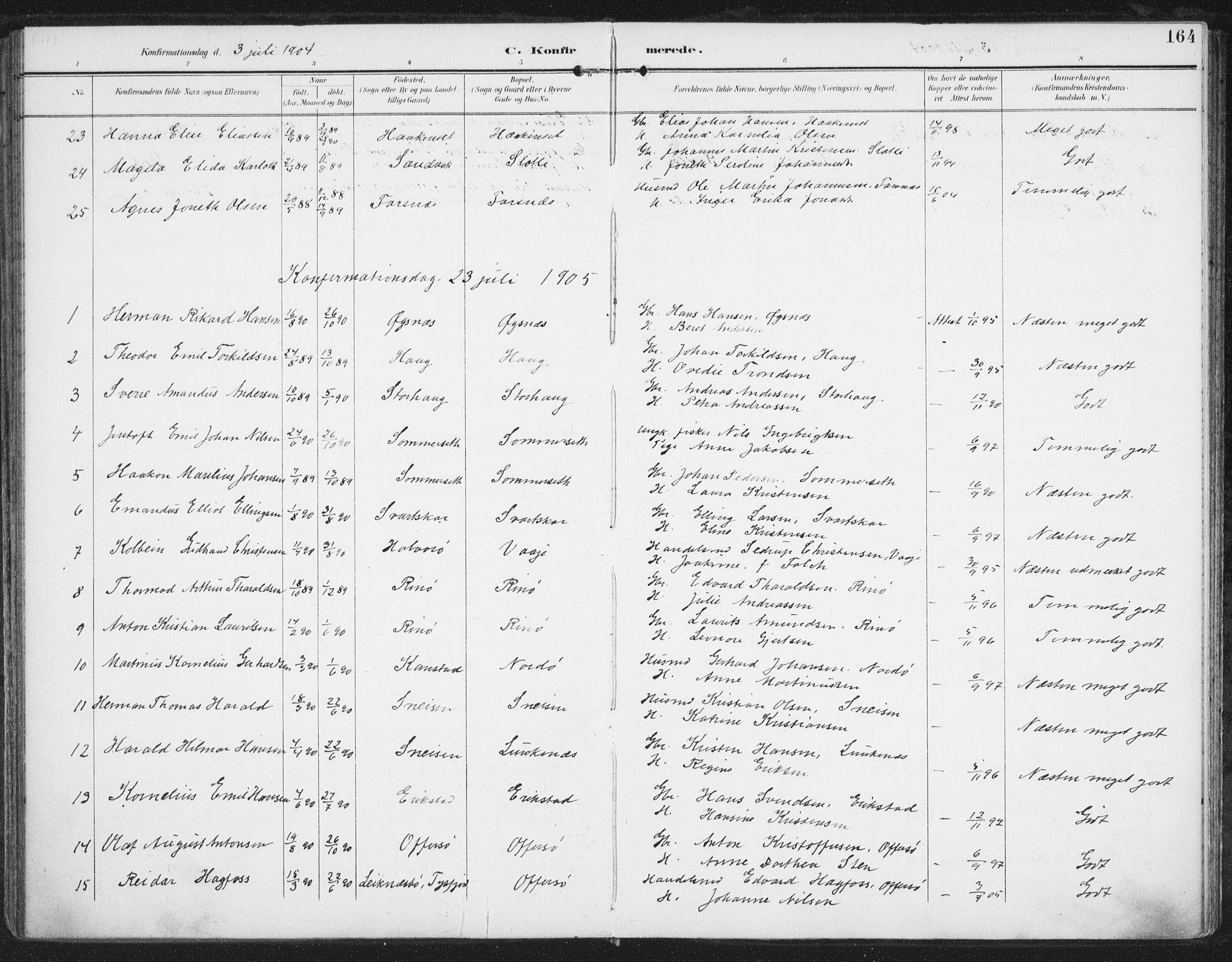 Ministerialprotokoller, klokkerbøker og fødselsregistre - Nordland, AV/SAT-A-1459/872/L1036: Parish register (official) no. 872A11, 1897-1913, p. 164