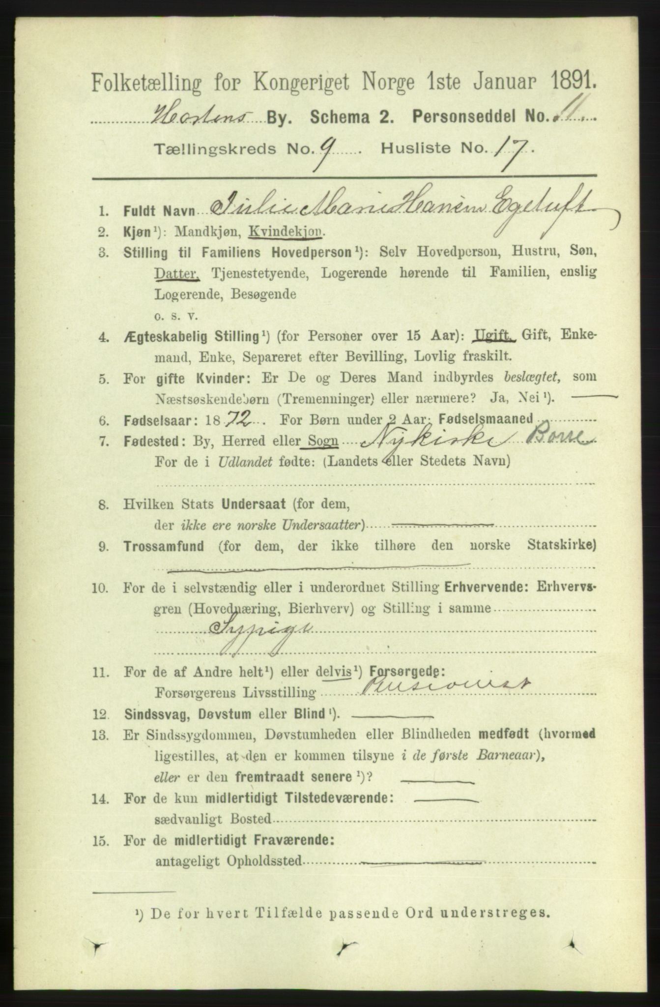 RA, 1891 census for 0703 Horten, 1891, p. 5725