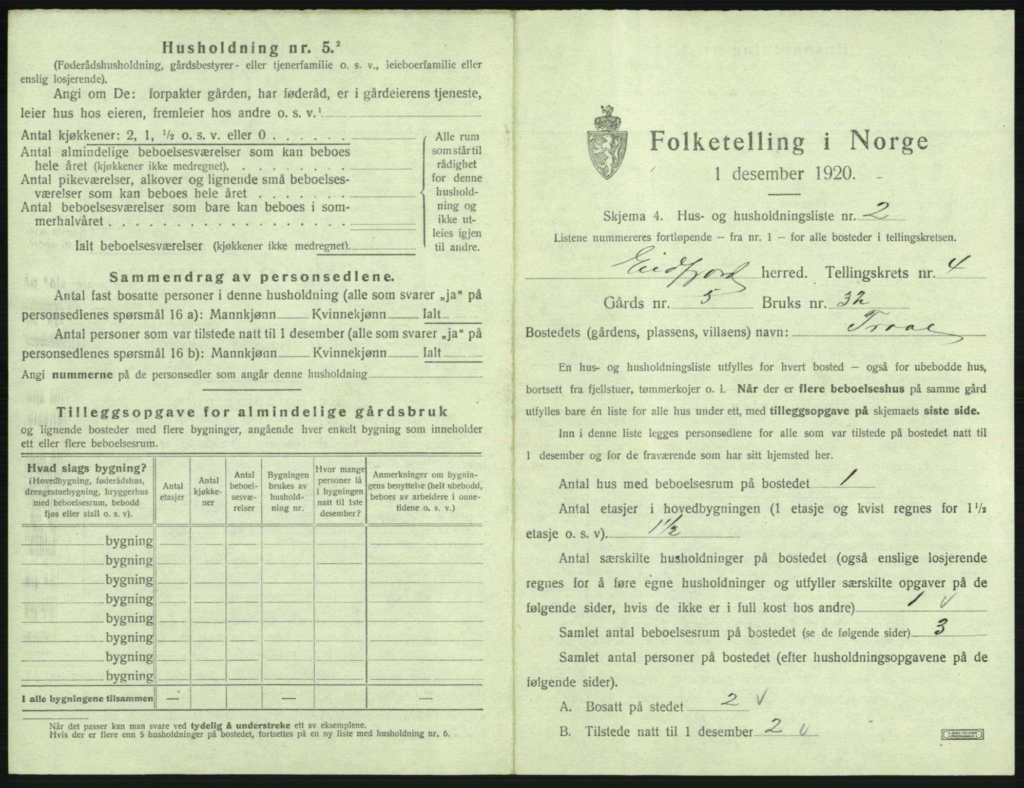 SAB, 1920 census for Eidfjord, 1920, p. 207