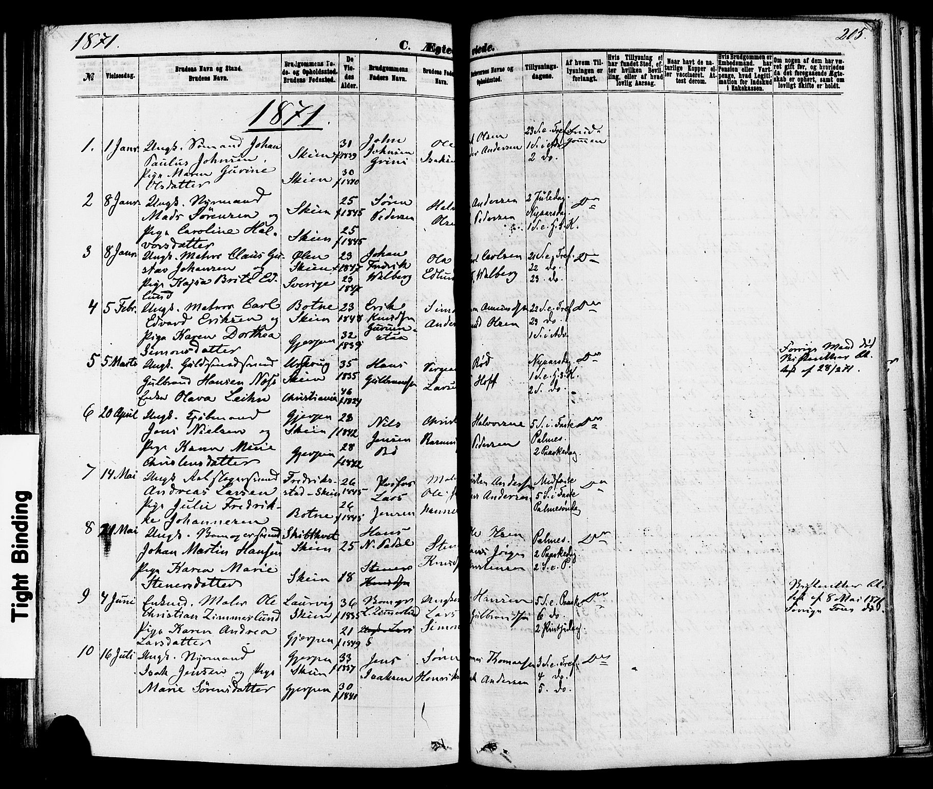 Skien kirkebøker, SAKO/A-302/F/Fa/L0008: Parish register (official) no. 8, 1866-1877, p. 205
