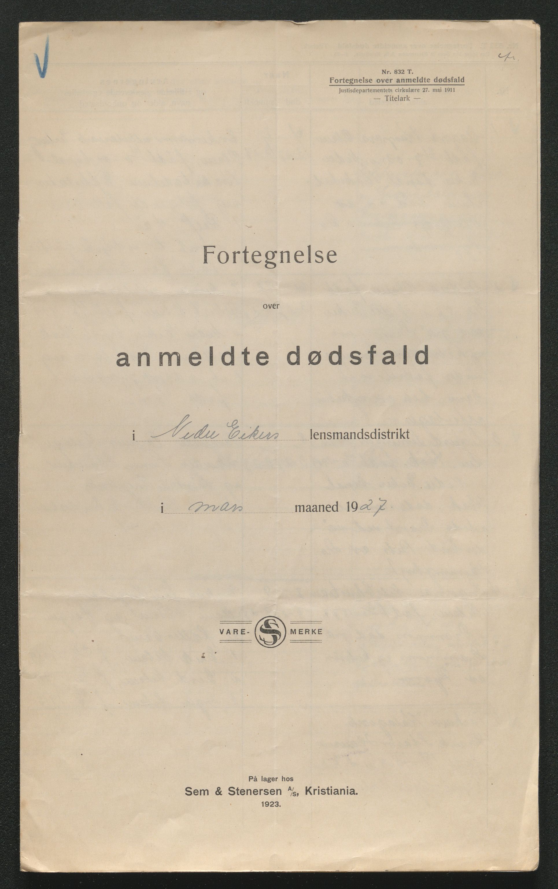 Eiker, Modum og Sigdal sorenskriveri, AV/SAKO-A-123/H/Ha/Hab/L0044: Dødsfallsmeldinger, 1926-1927, p. 692