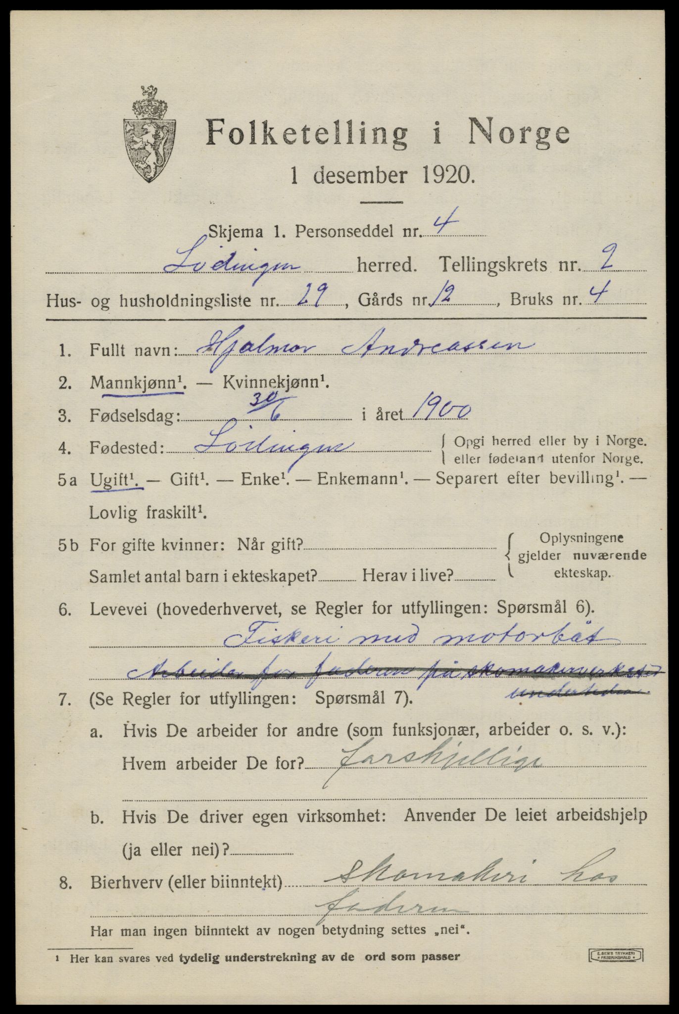 SAT, 1920 census for Lødingen, 1920, p. 2015