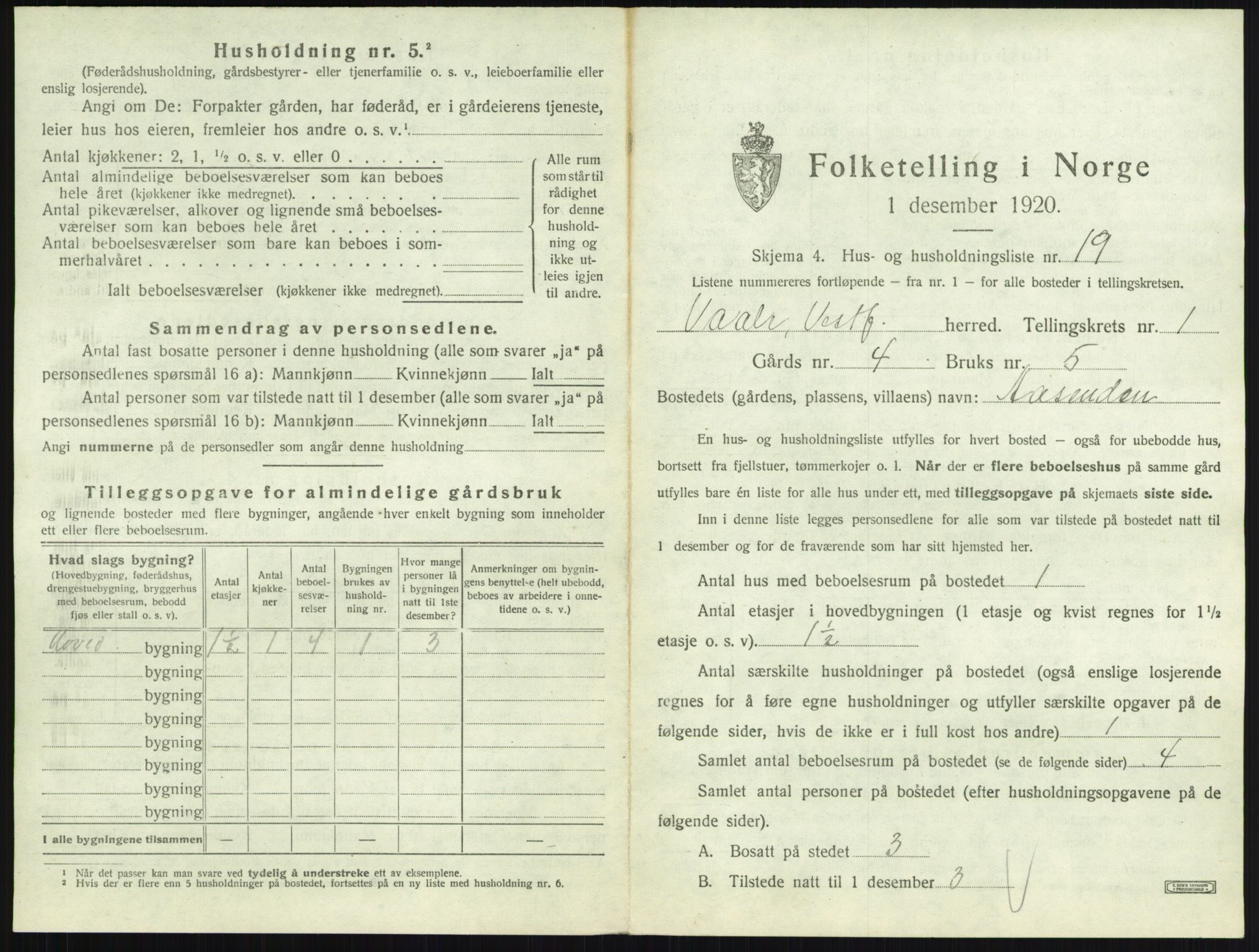 SAKO, 1920 census for Våle, 1920, p. 83