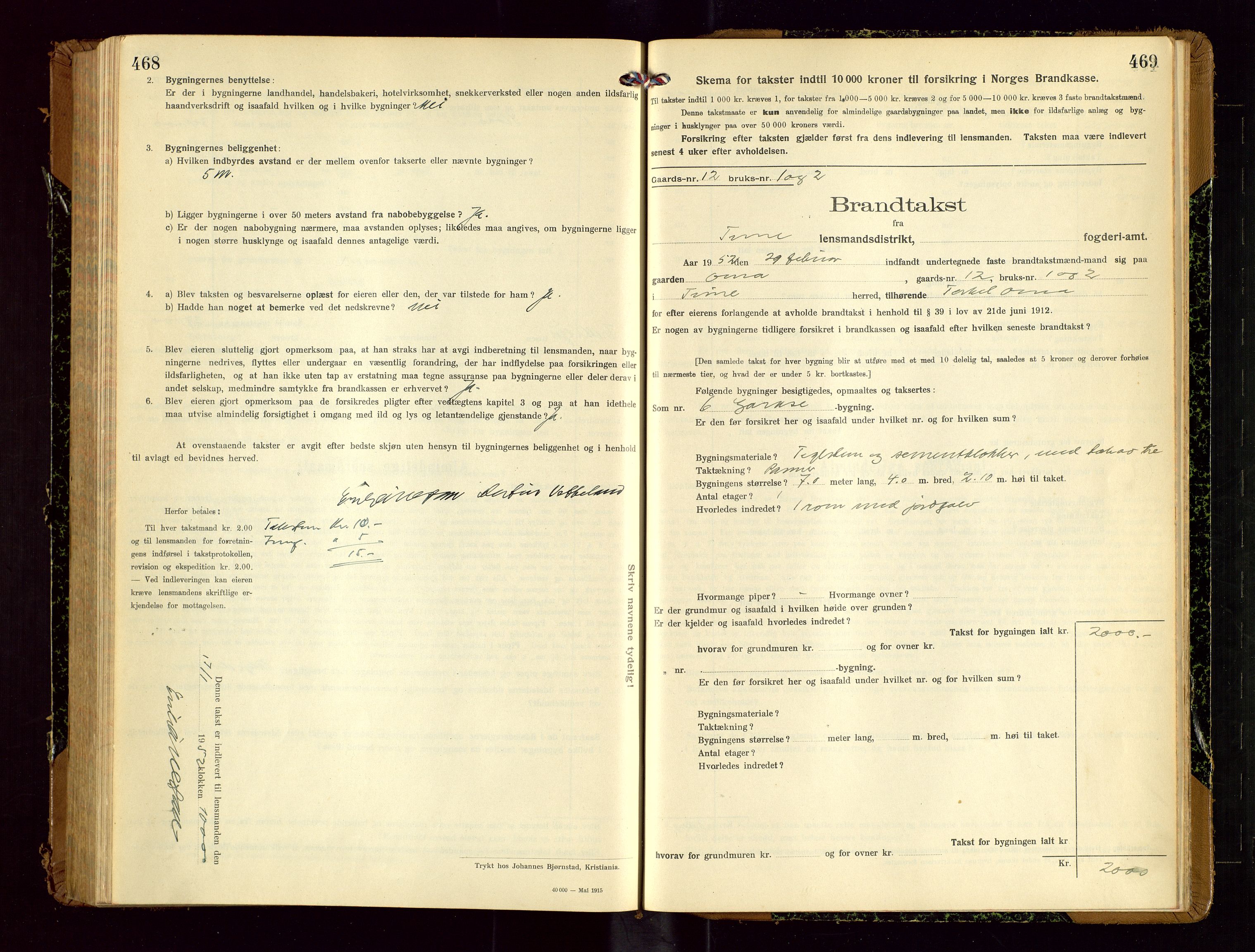 Time lensmannskontor, SAST/A-100420/Gob/L0002: Branntakstprotokoll, 1919-1952, p. 468-469