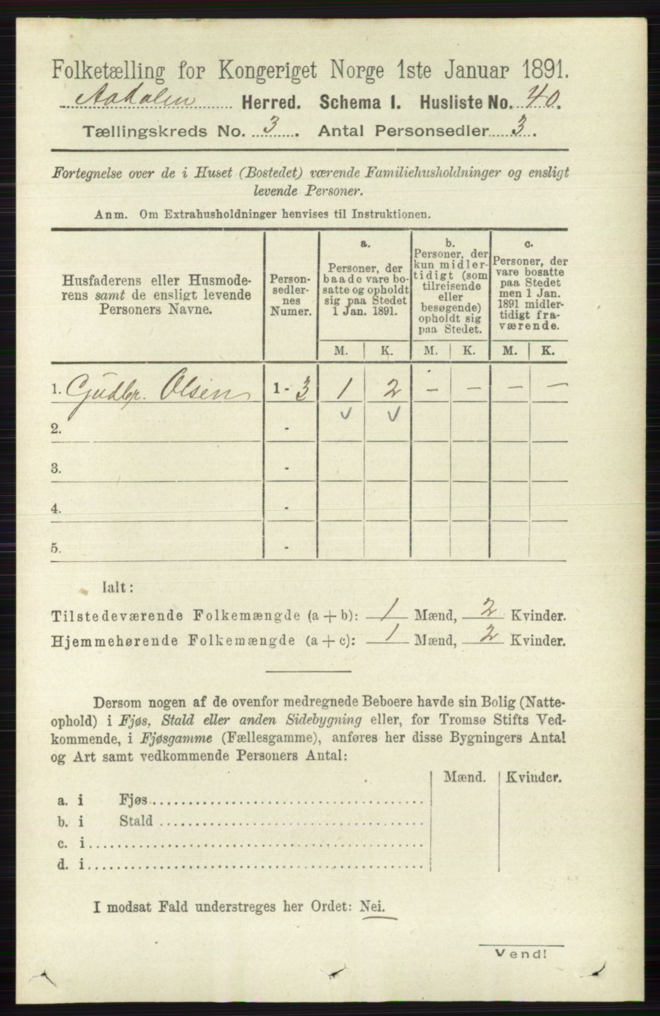 RA, 1891 census for 0614 Ådal, 1891, p. 1004