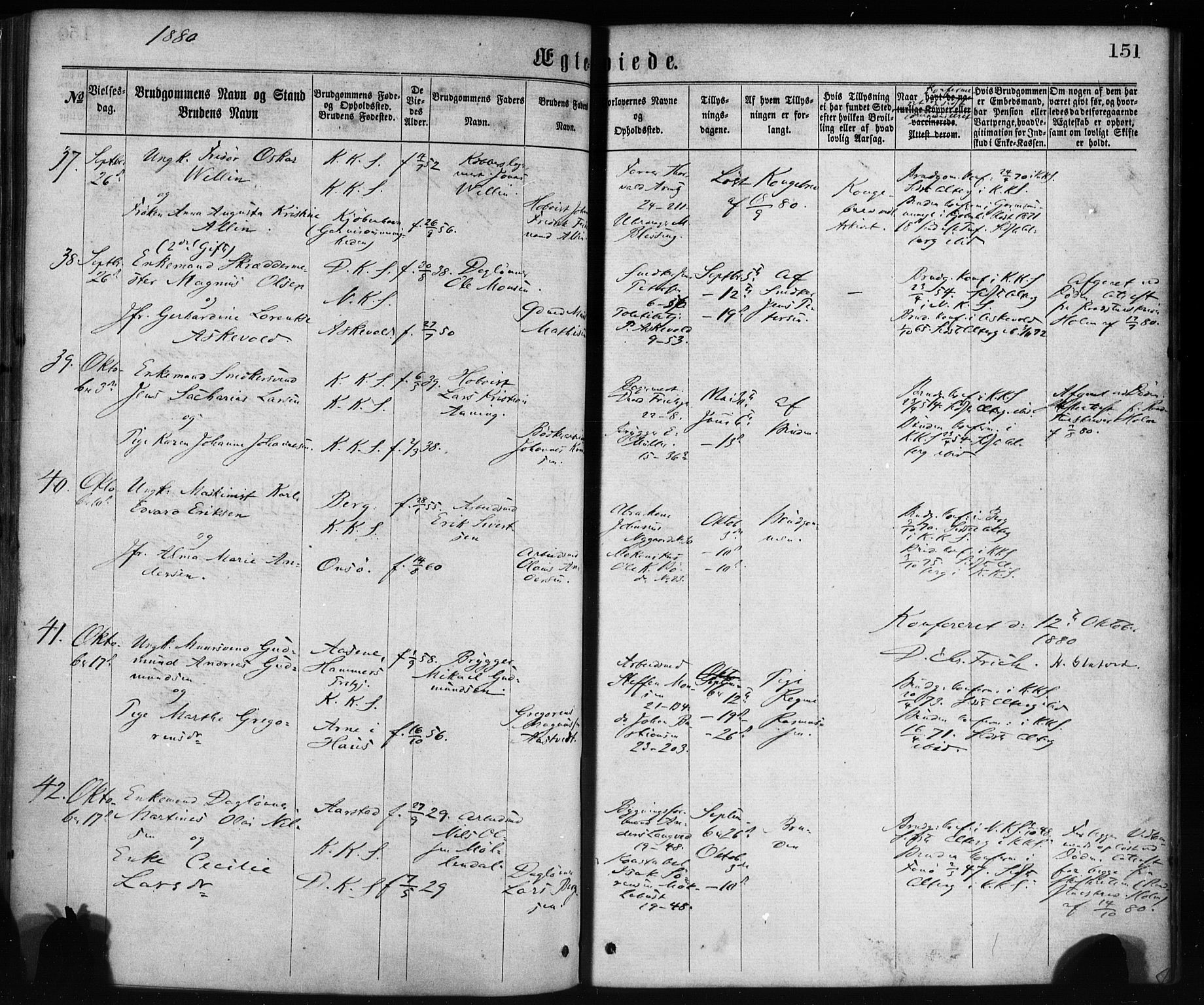 Korskirken sokneprestembete, AV/SAB-A-76101/H/Haa/L0036: Parish register (official) no. D 3, 1867-1882, p. 151