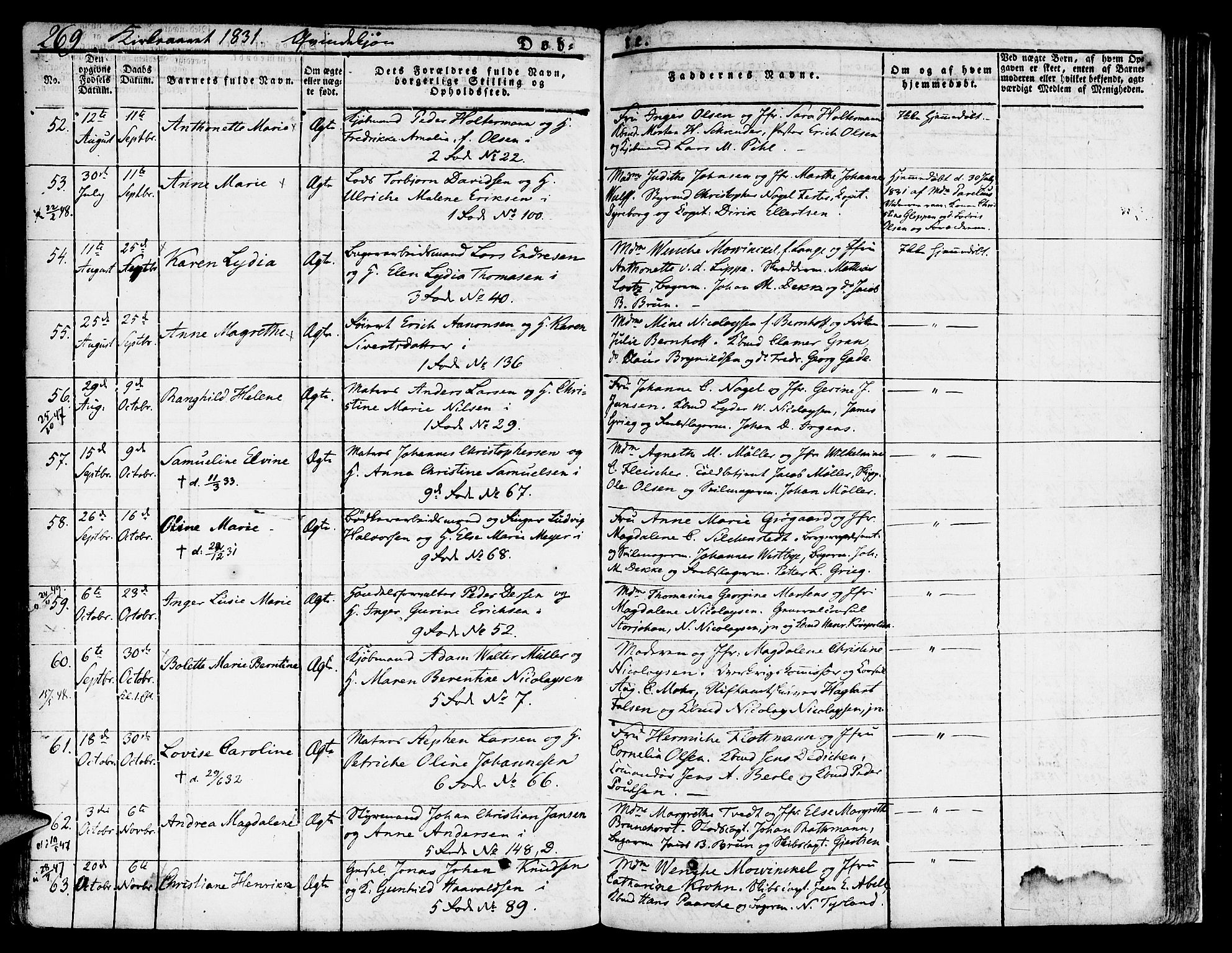 Nykirken Sokneprestembete, SAB/A-77101/H/Hab: Parish register (copy) no. A 5I, 1821-1841, p. 269