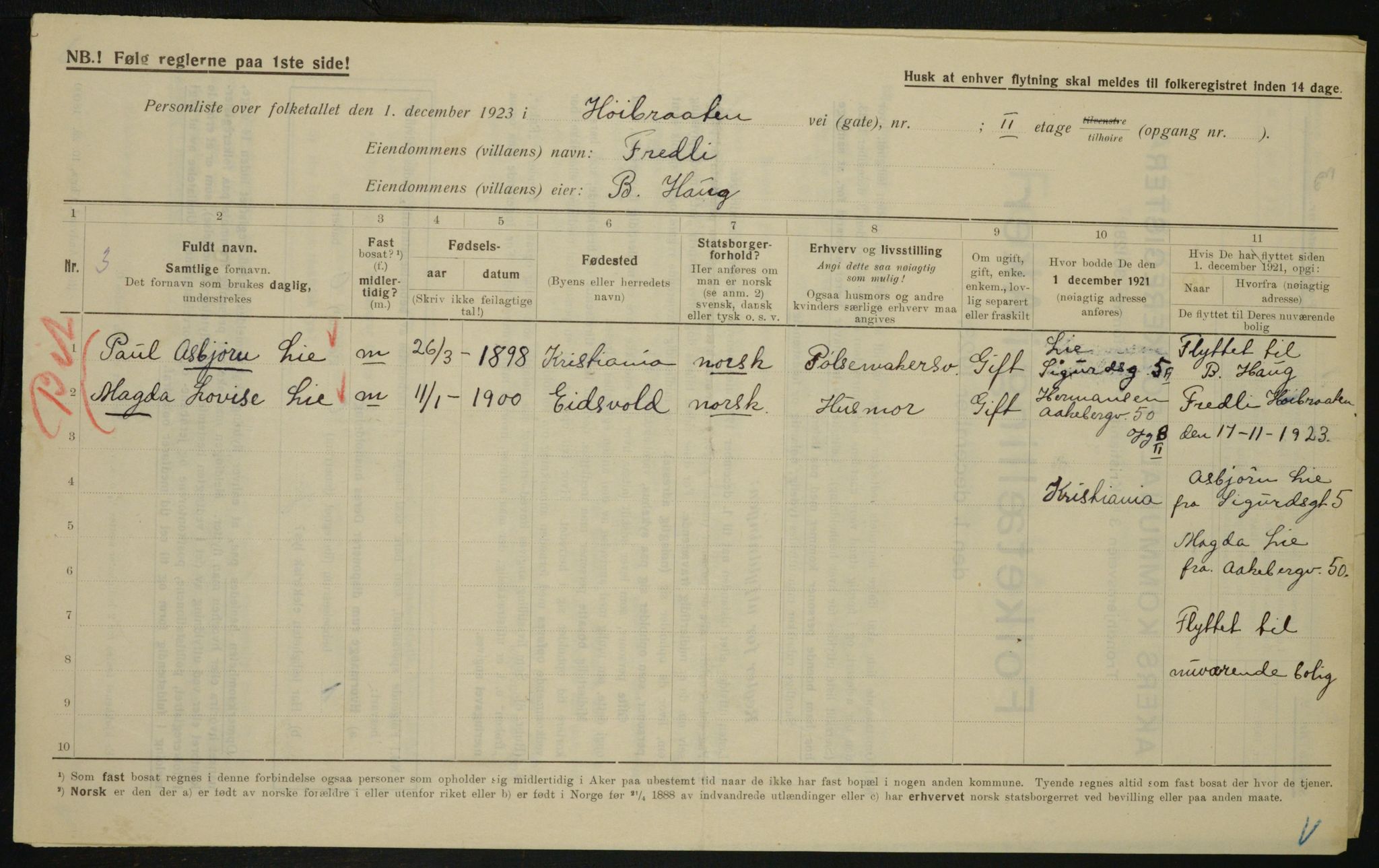 , Municipal Census 1923 for Aker, 1923, p. 27544