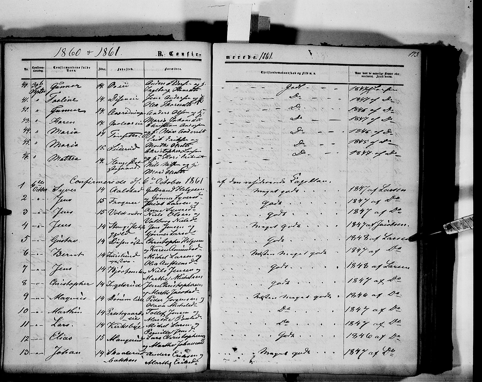 Vang prestekontor, Hedmark, AV/SAH-PREST-008/H/Ha/Haa/L0012: Parish register (official) no. 12, 1855-1870, p. 173