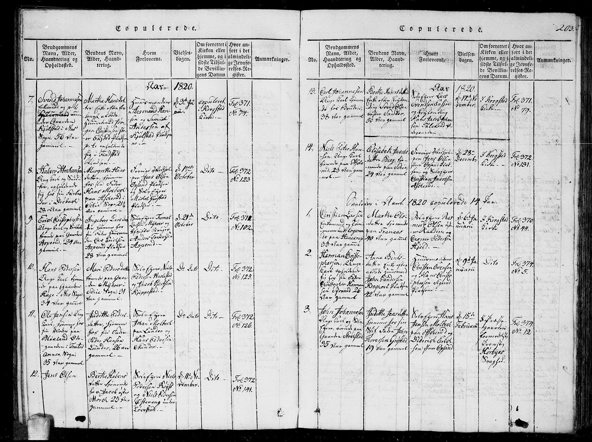 Kråkstad prestekontor Kirkebøker, SAO/A-10125a/G/Ga/L0001: Parish register (copy) no. I 1, 1813-1824, p. 203