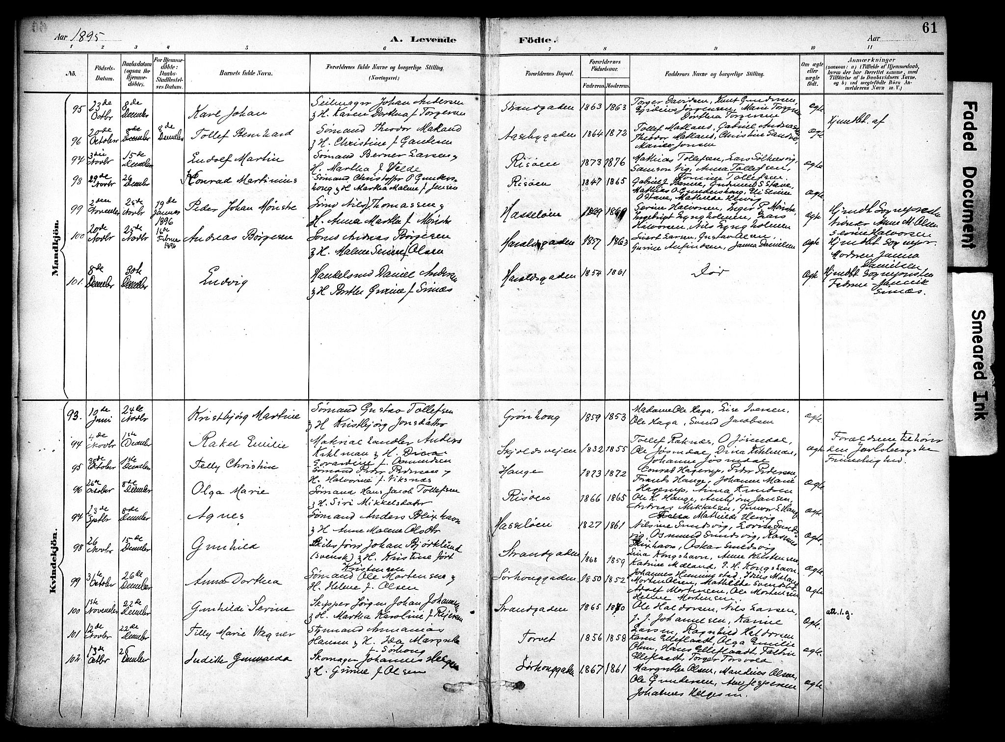 Haugesund sokneprestkontor, AV/SAST-A -101863/H/Ha/Haa/L0006: Parish register (official) no. A 6, 1891-1907, p. 61