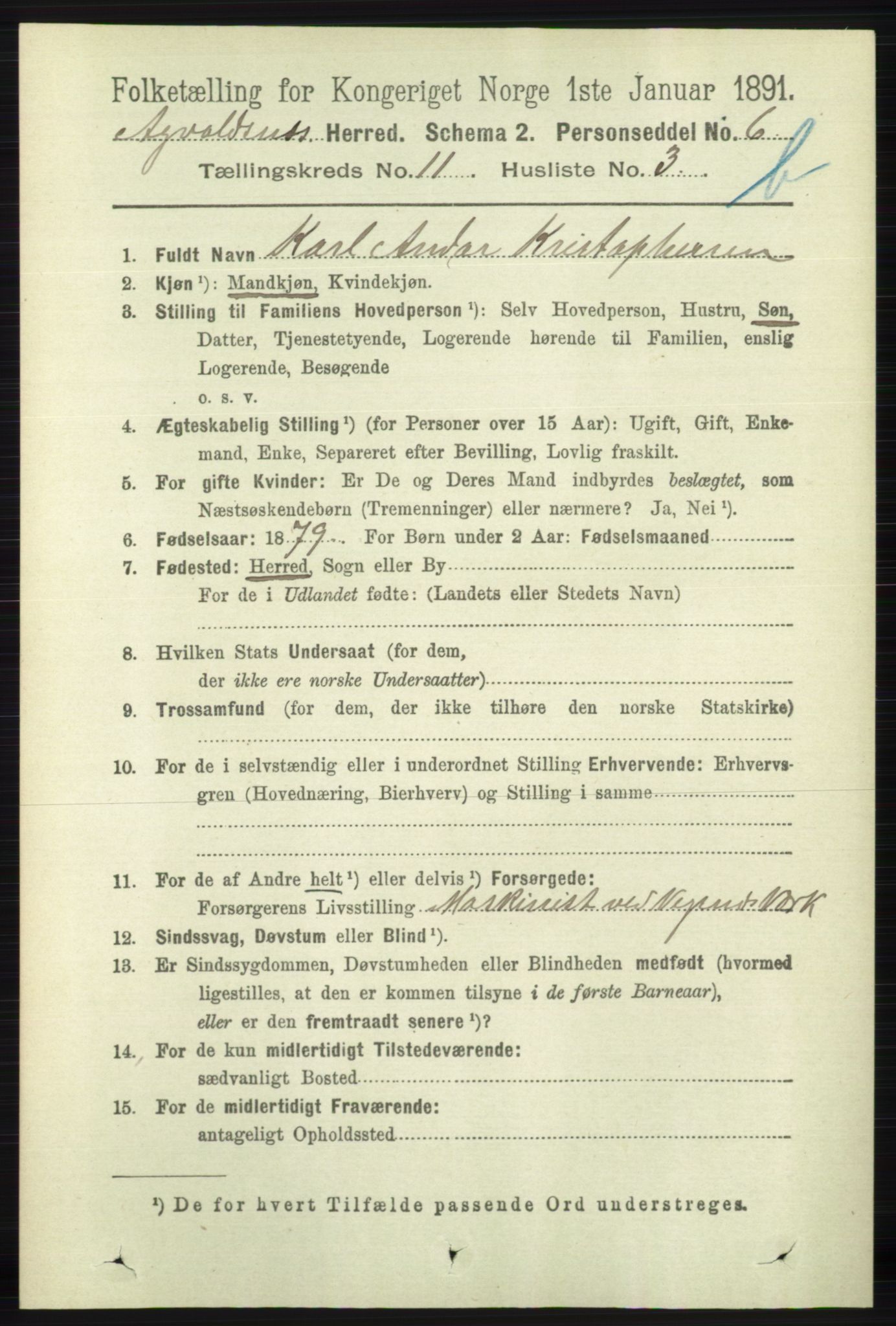 RA, 1891 census for 1147 Avaldsnes, 1891, p. 6249