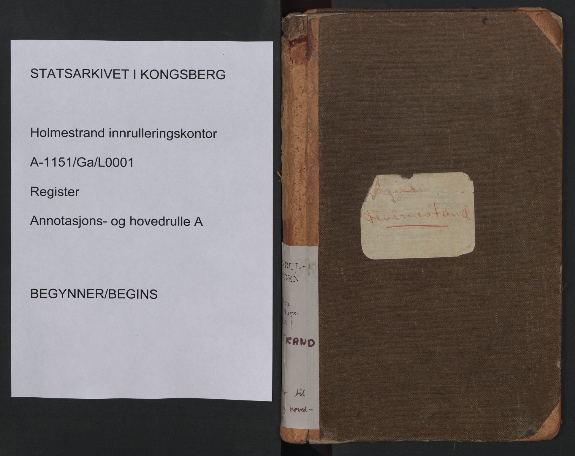 Holmestrand innrulleringskontor, SAKO/A-1151/G/Ga/L0001: Register, 1868-1948, p. 1