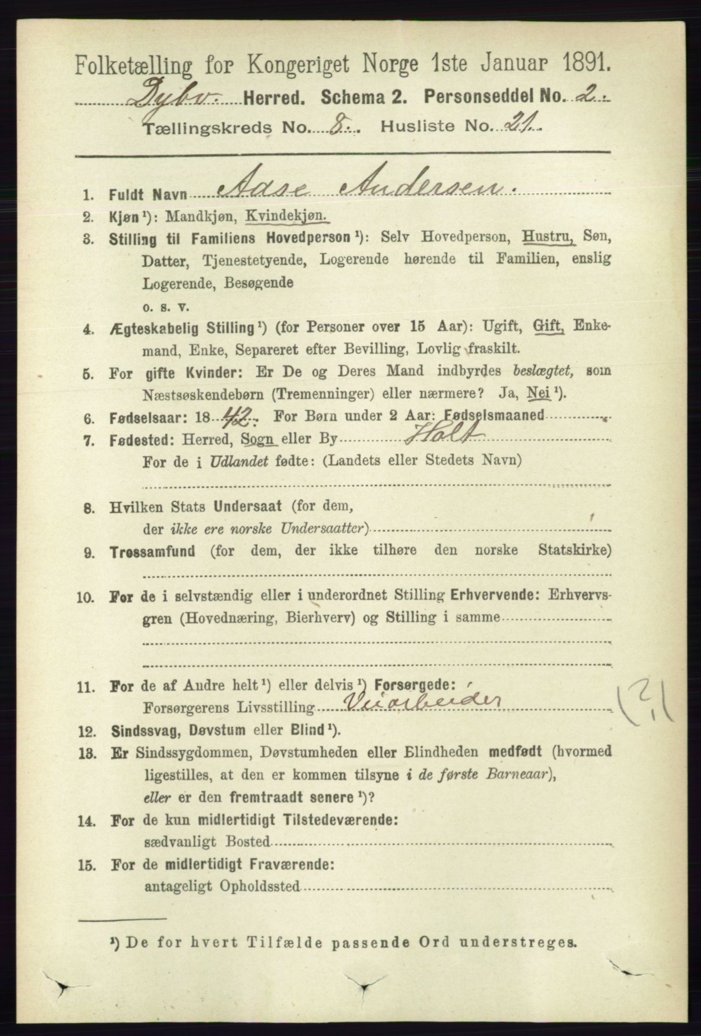 RA, 1891 census for 0915 Dypvåg, 1891, p. 2842