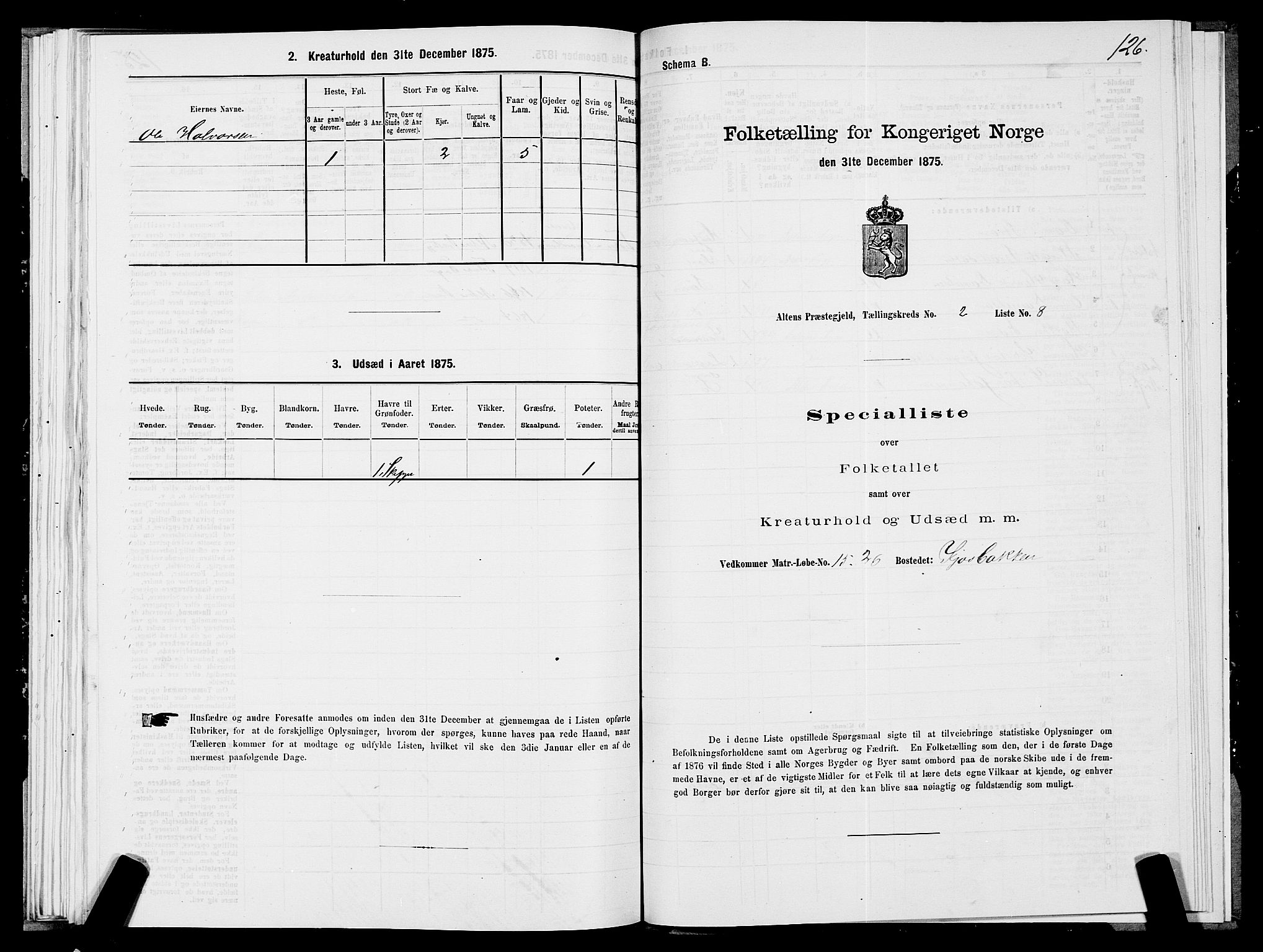 SATØ, 1875 census for 2012P Alta, 1875, p. 1126