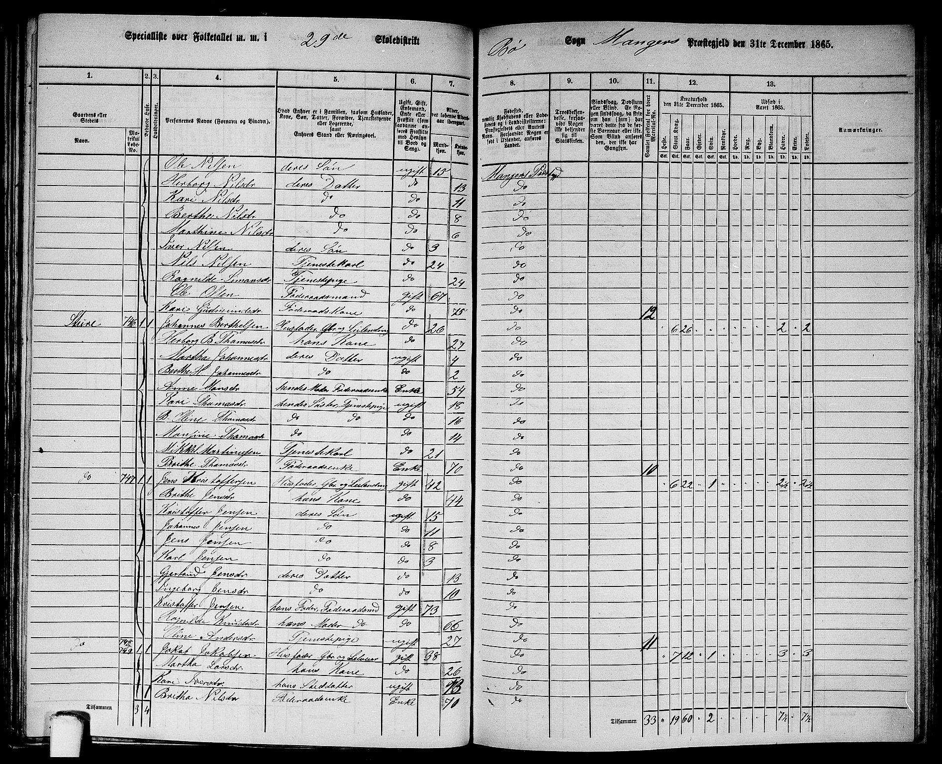 RA, 1865 census for Manger, 1865, p. 225