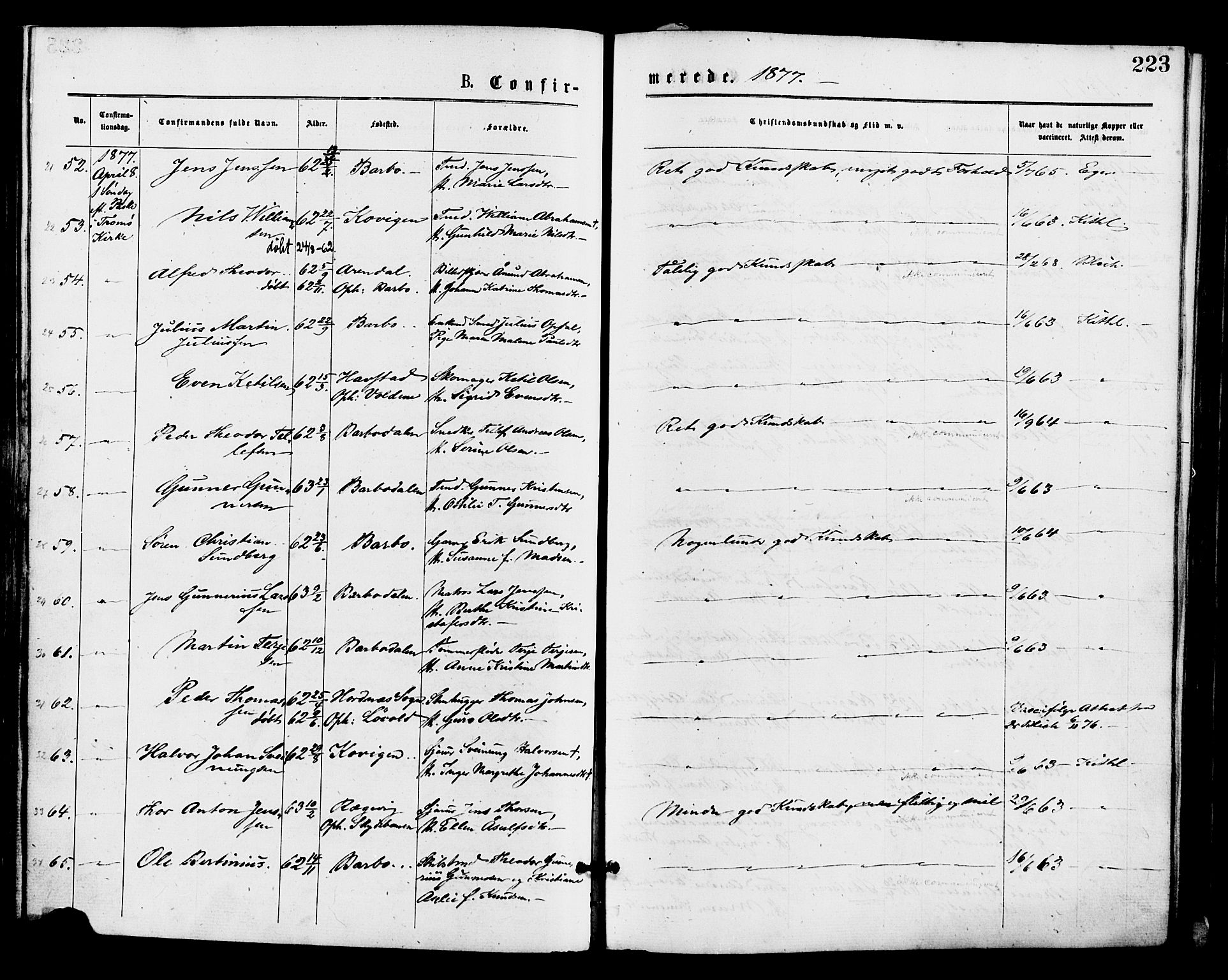 Barbu sokneprestkontor, SAK/1111-0003/F/Fa/L0001: Parish register (official) no. A 1 /2, 1877-1877, p. 223