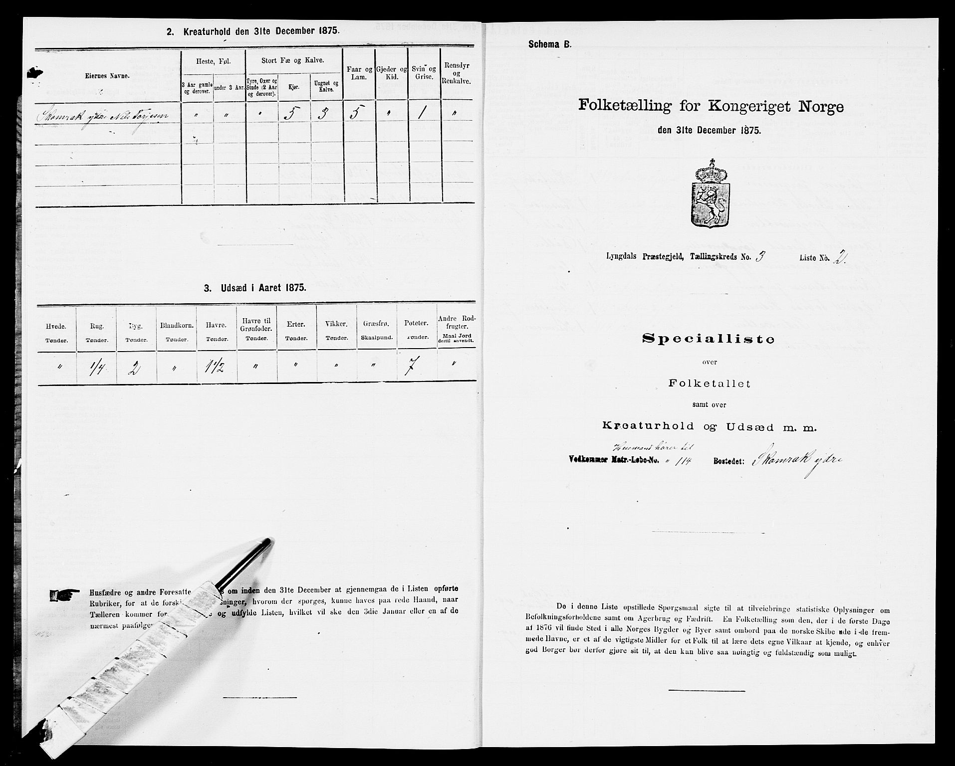 SAK, 1875 census for 1032P Lyngdal, 1875, p. 479