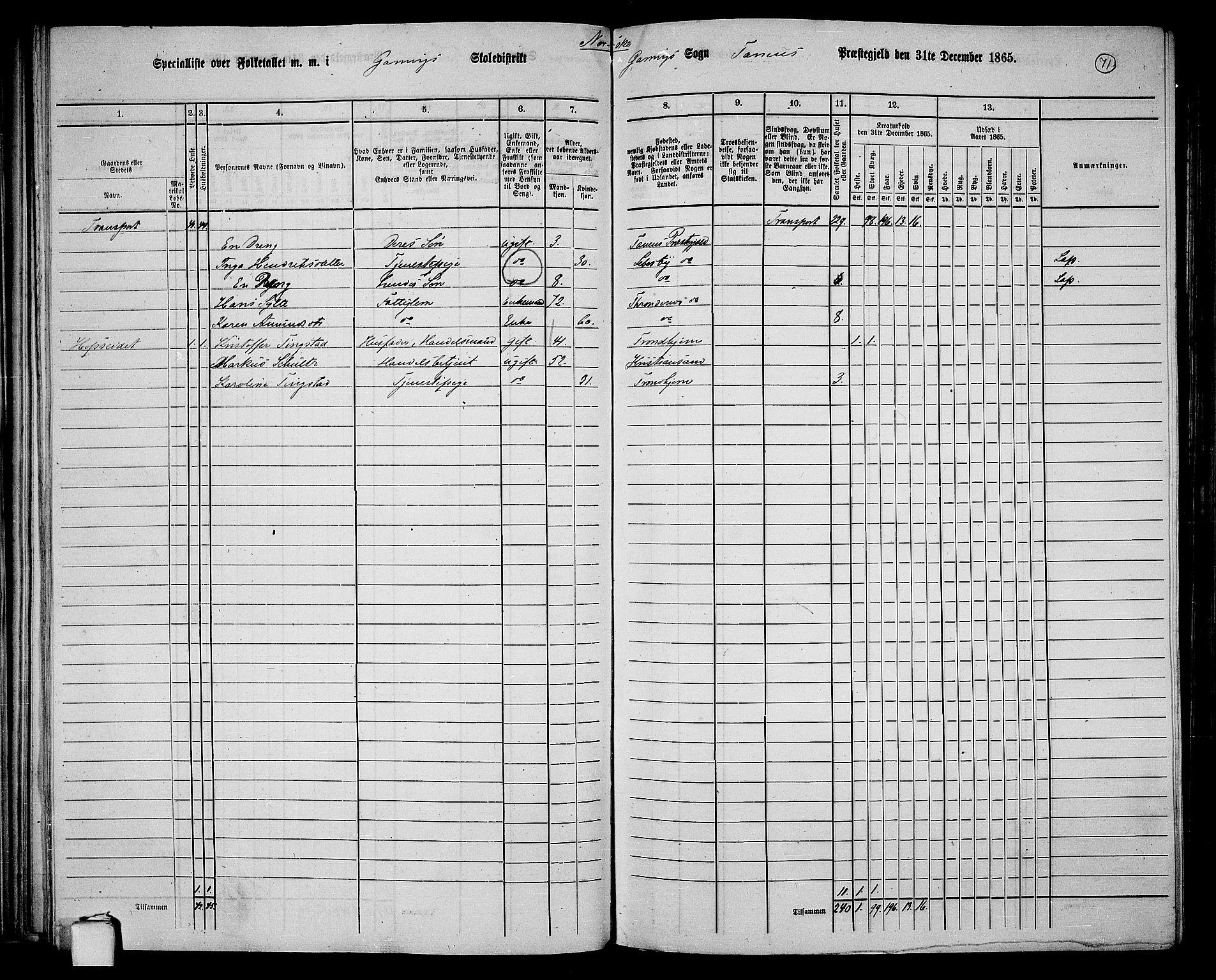 RA, 1865 census for Tana, 1865, p. 61