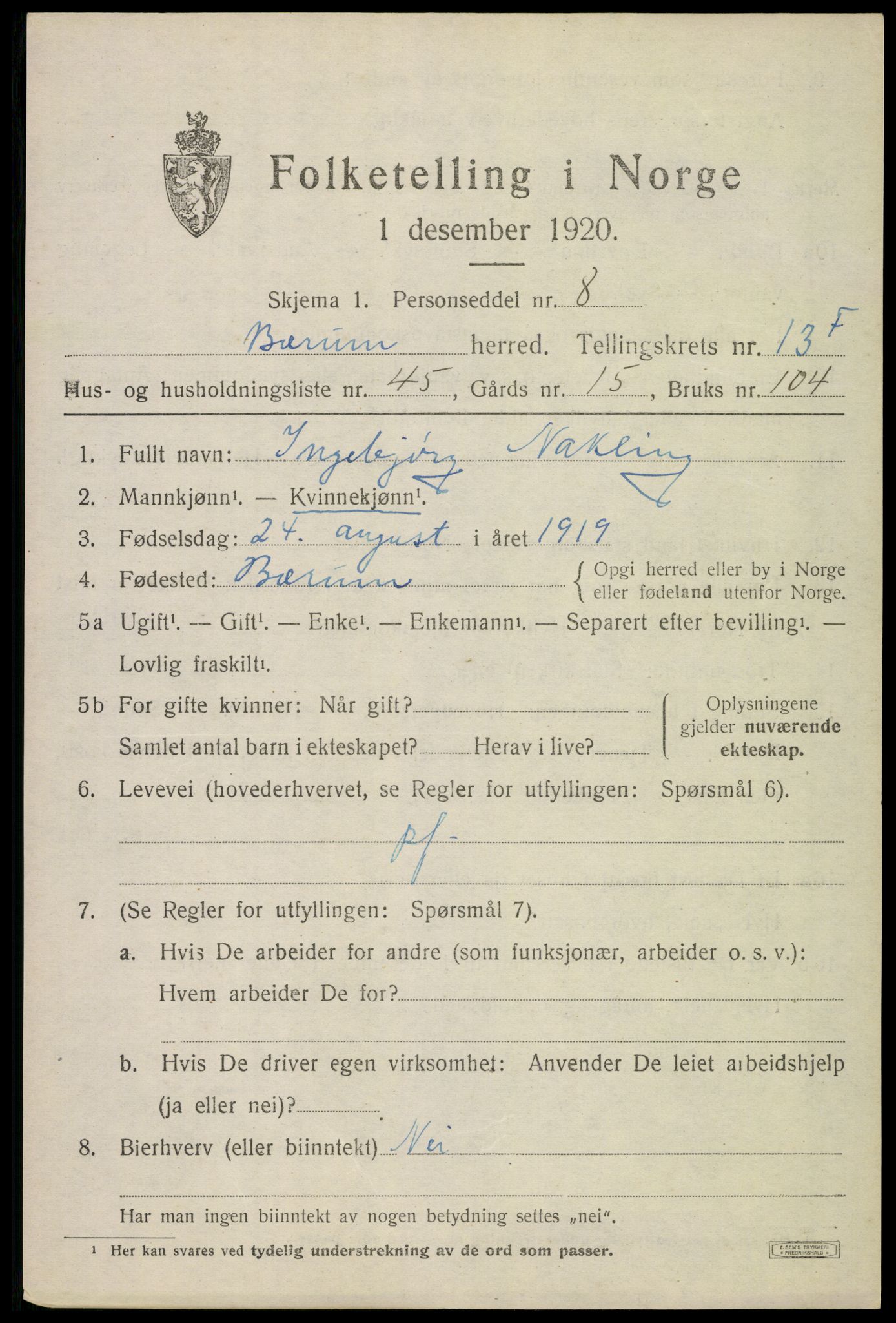 SAO, 1920 census for Bærum, 1920, p. 39924