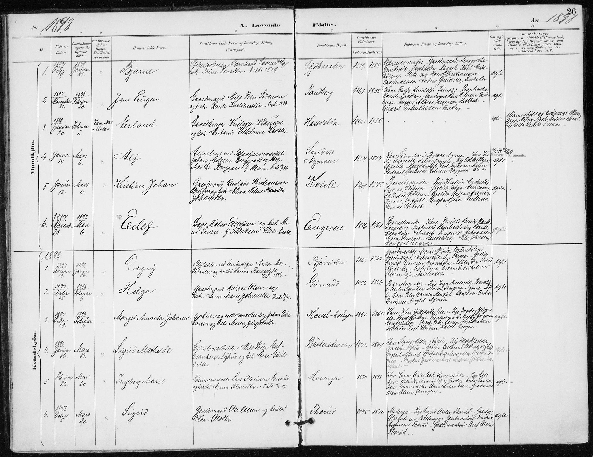 Modum kirkebøker, AV/SAKO-A-234/F/Fa/L0016: Parish register (official) no. 16, 1890-1899, p. 26