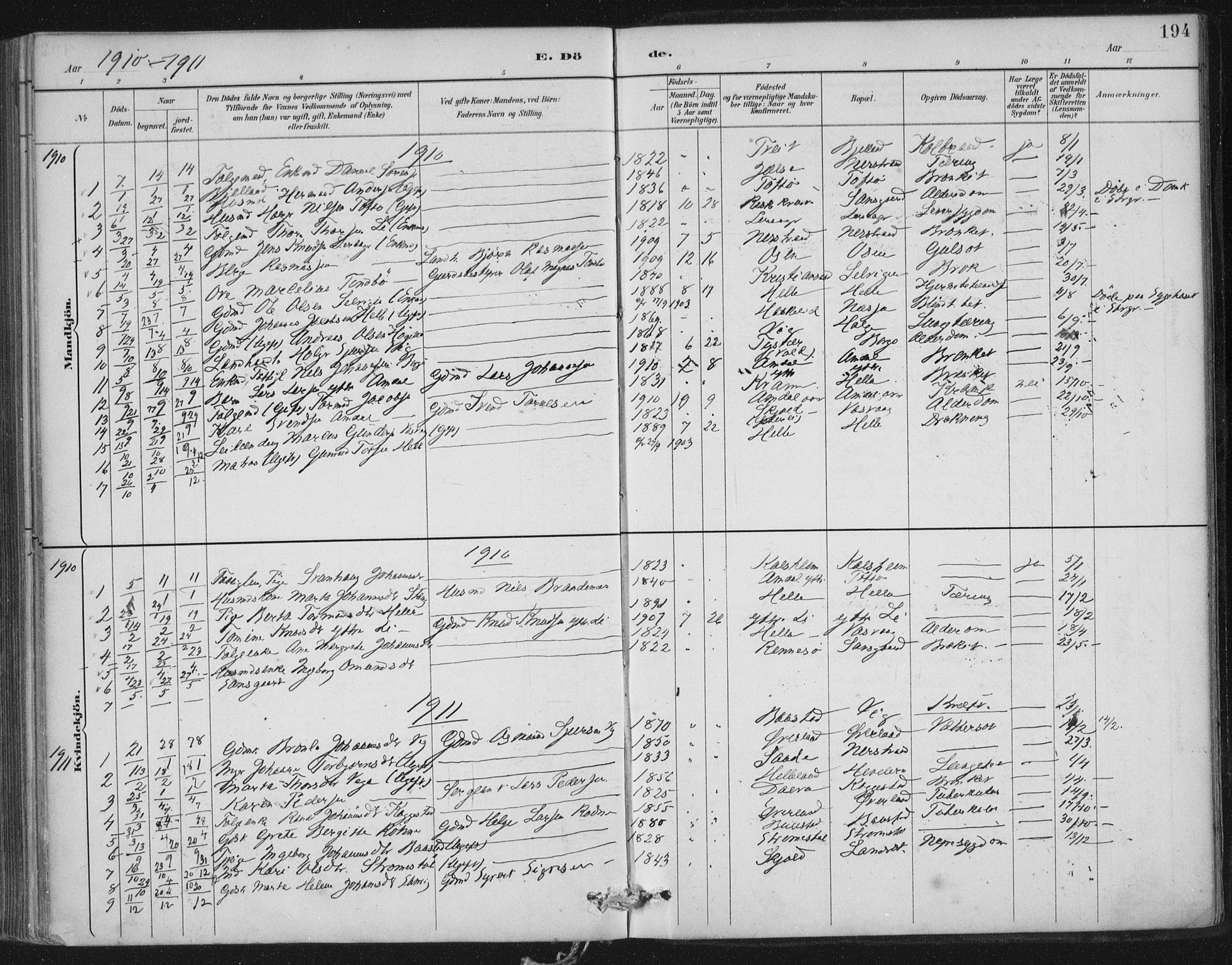 Nedstrand sokneprestkontor, SAST/A-101841/01/IV: Parish register (official) no. A 12, 1887-1915, p. 194