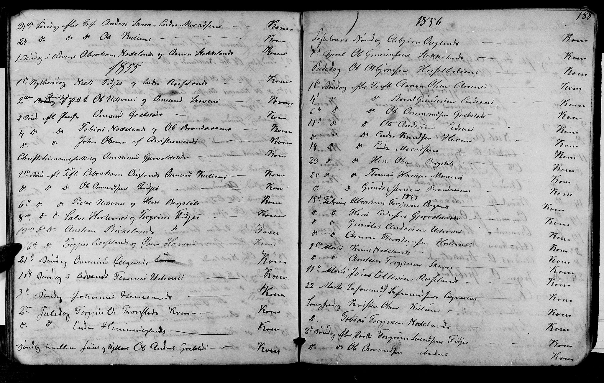 Søgne sokneprestkontor, SAK/1111-0037/F/Fb/Fba/L0002: Parish register (copy) no. B 2, 1848-1873, p. 188