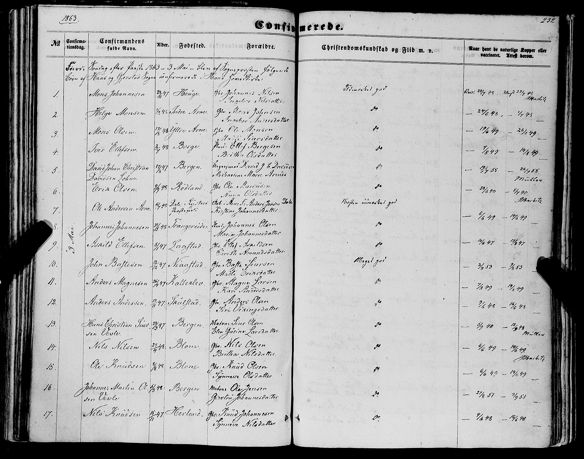 Haus sokneprestembete, AV/SAB-A-75601/H/Haa: Parish register (official) no. A 17, 1858-1870, p. 232