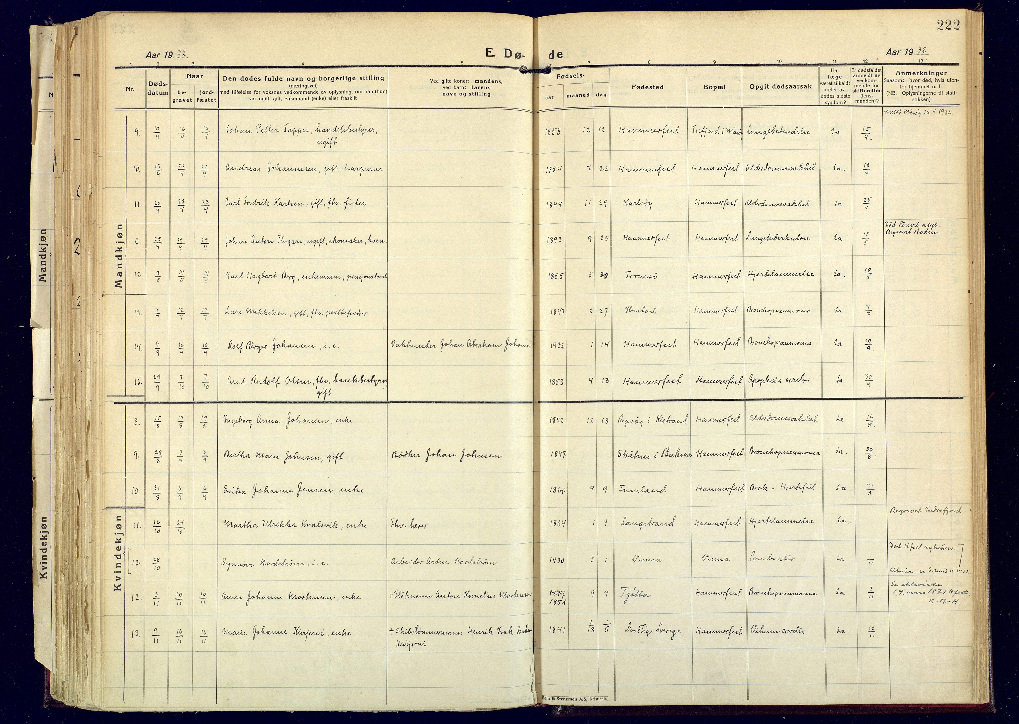 Hammerfest sokneprestkontor, AV/SATØ-S-1347/H/Ha/L0017.kirke: Parish register (official) no. 17, 1923-1933, p. 222