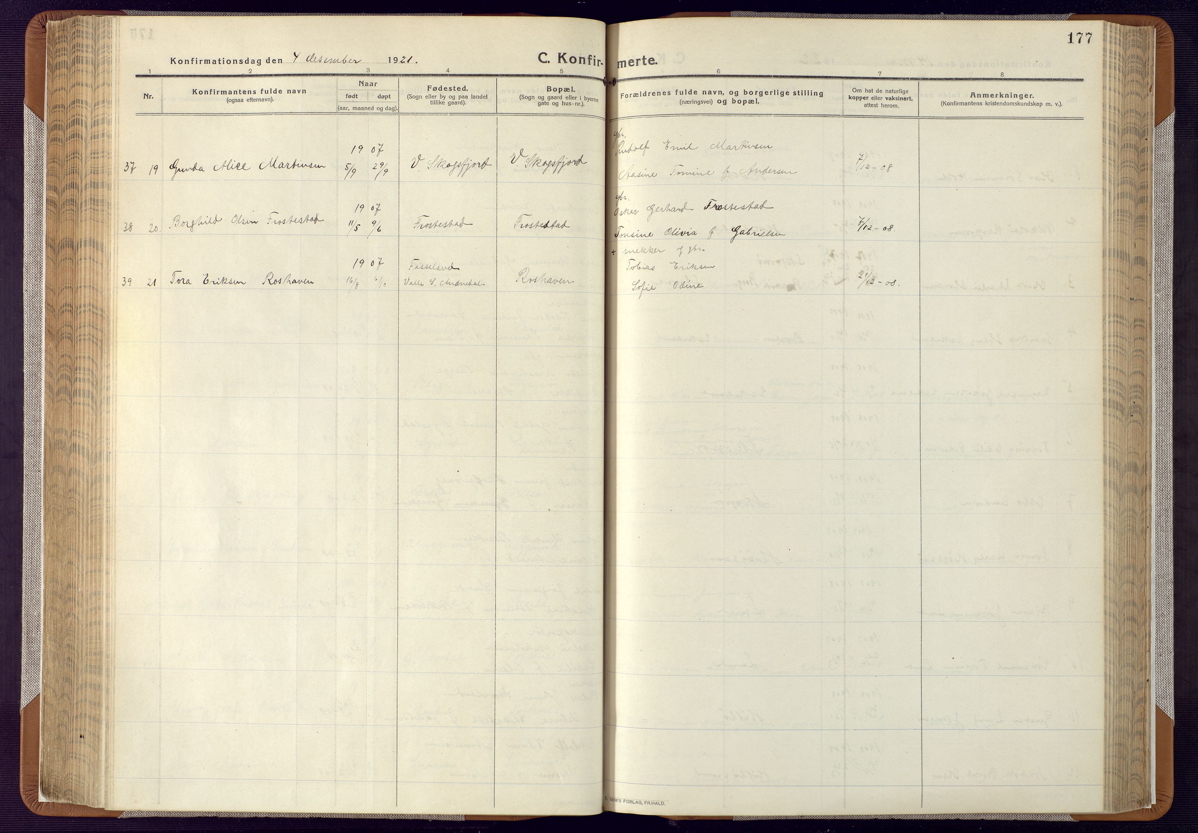 Mandal sokneprestkontor, AV/SAK-1111-0030/F/Fa/Faa/L0022: Parish register (official) no. A 22, 1913-1925, p. 177