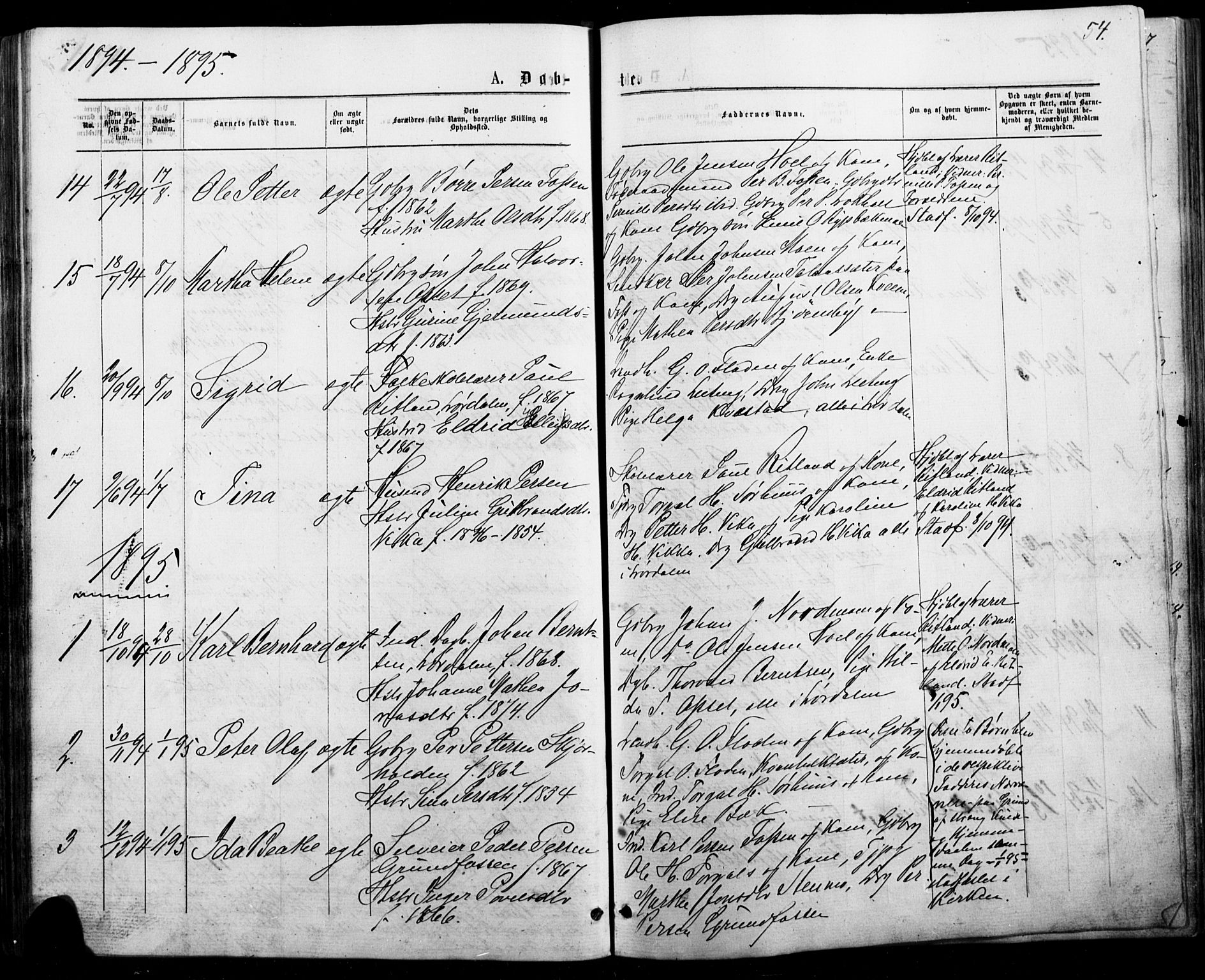 Trysil prestekontor, AV/SAH-PREST-046/H/Ha/Haa/L0010: Parish register (official) no. 10, 1872-1895, p. 54