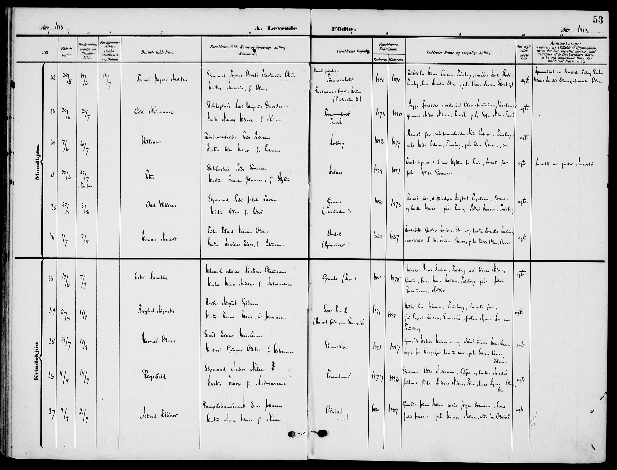 Nøtterøy kirkebøker, AV/SAKO-A-354/F/Fa/L0010: Parish register (official) no. I 10, 1908-1919, p. 53