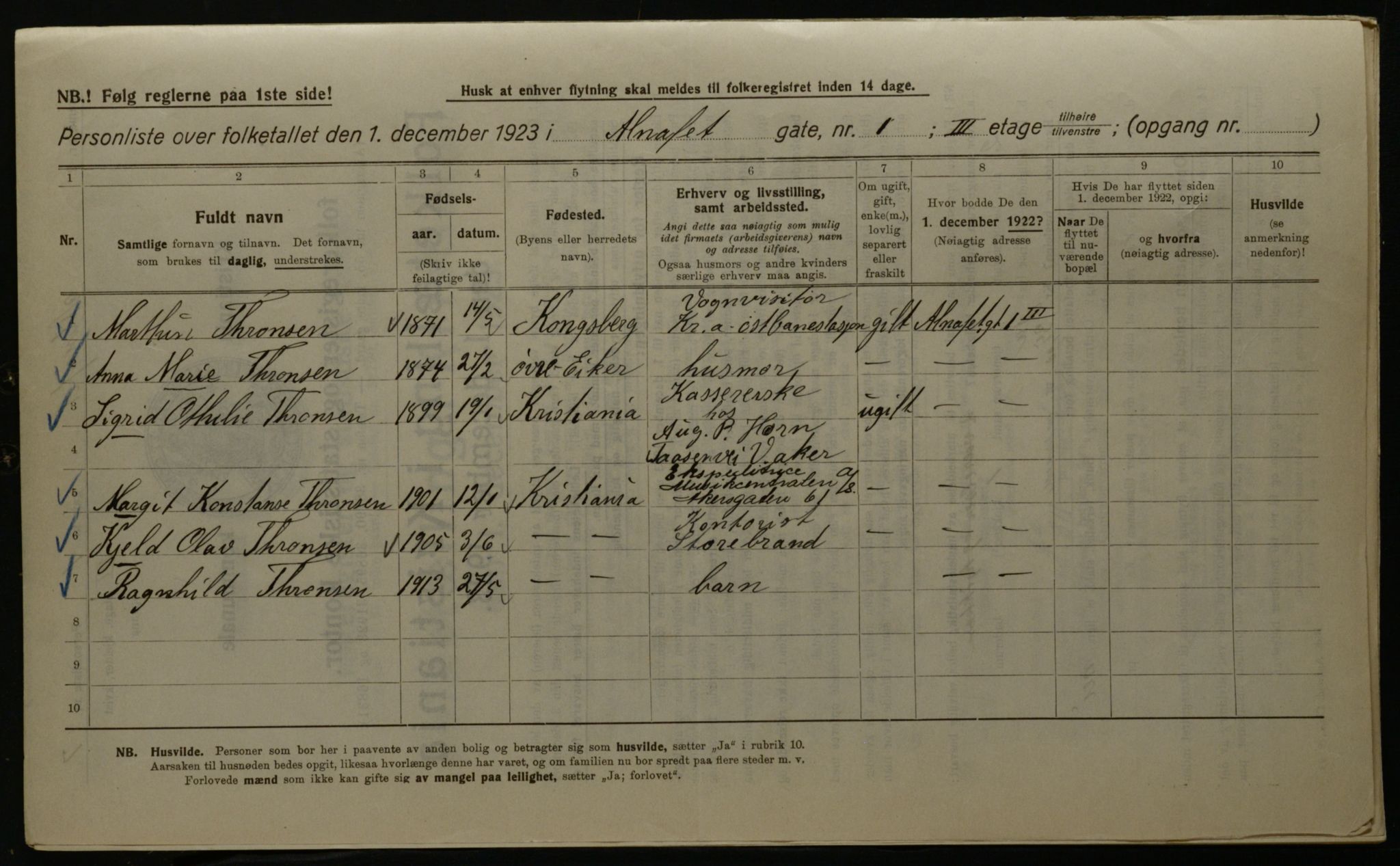 OBA, Municipal Census 1923 for Kristiania, 1923, p. 1268