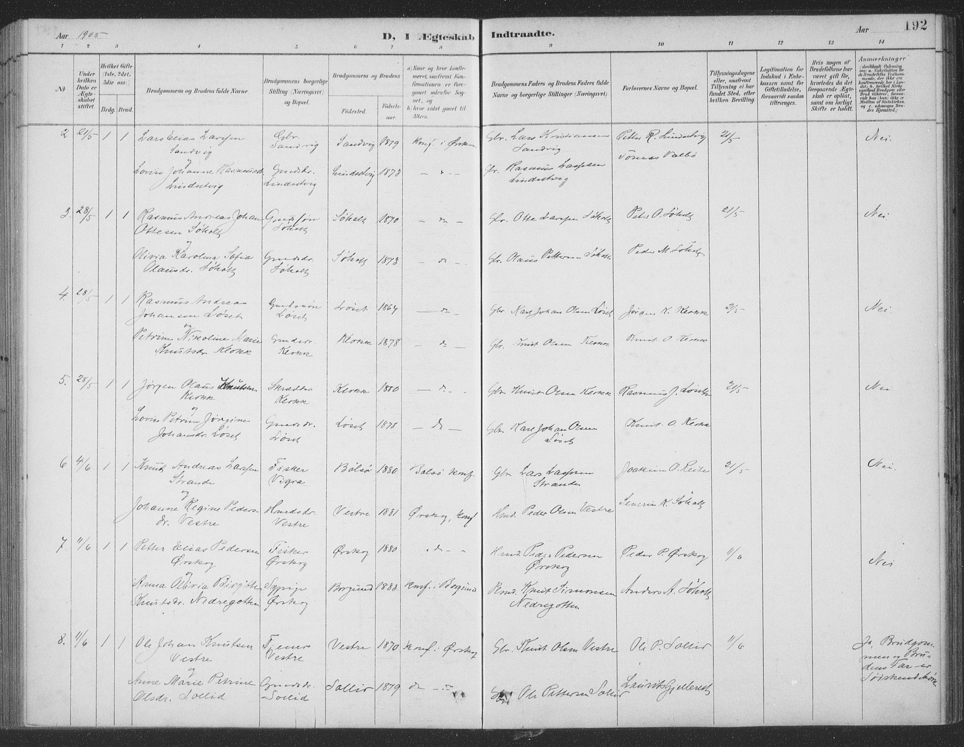 Ministerialprotokoller, klokkerbøker og fødselsregistre - Møre og Romsdal, AV/SAT-A-1454/522/L0316: Parish register (official) no. 522A11, 1890-1911, p. 192