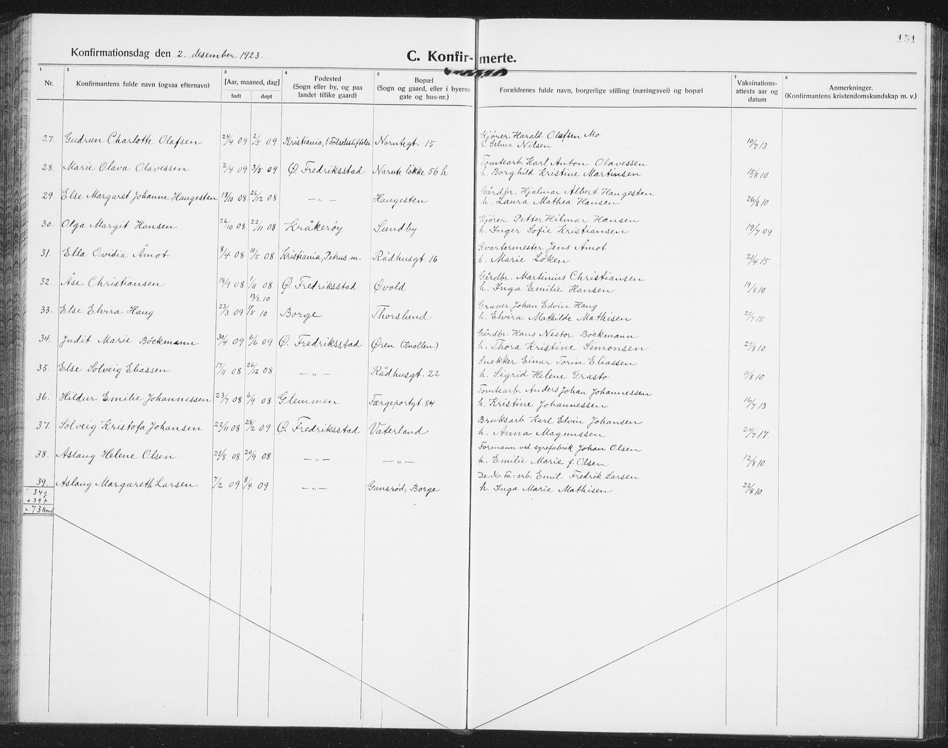 Østre Fredrikstad prestekontor Kirkebøker, AV/SAO-A-10907/G/Ga/L0003: Parish register (copy) no. 3, 1920-1940, p. 151