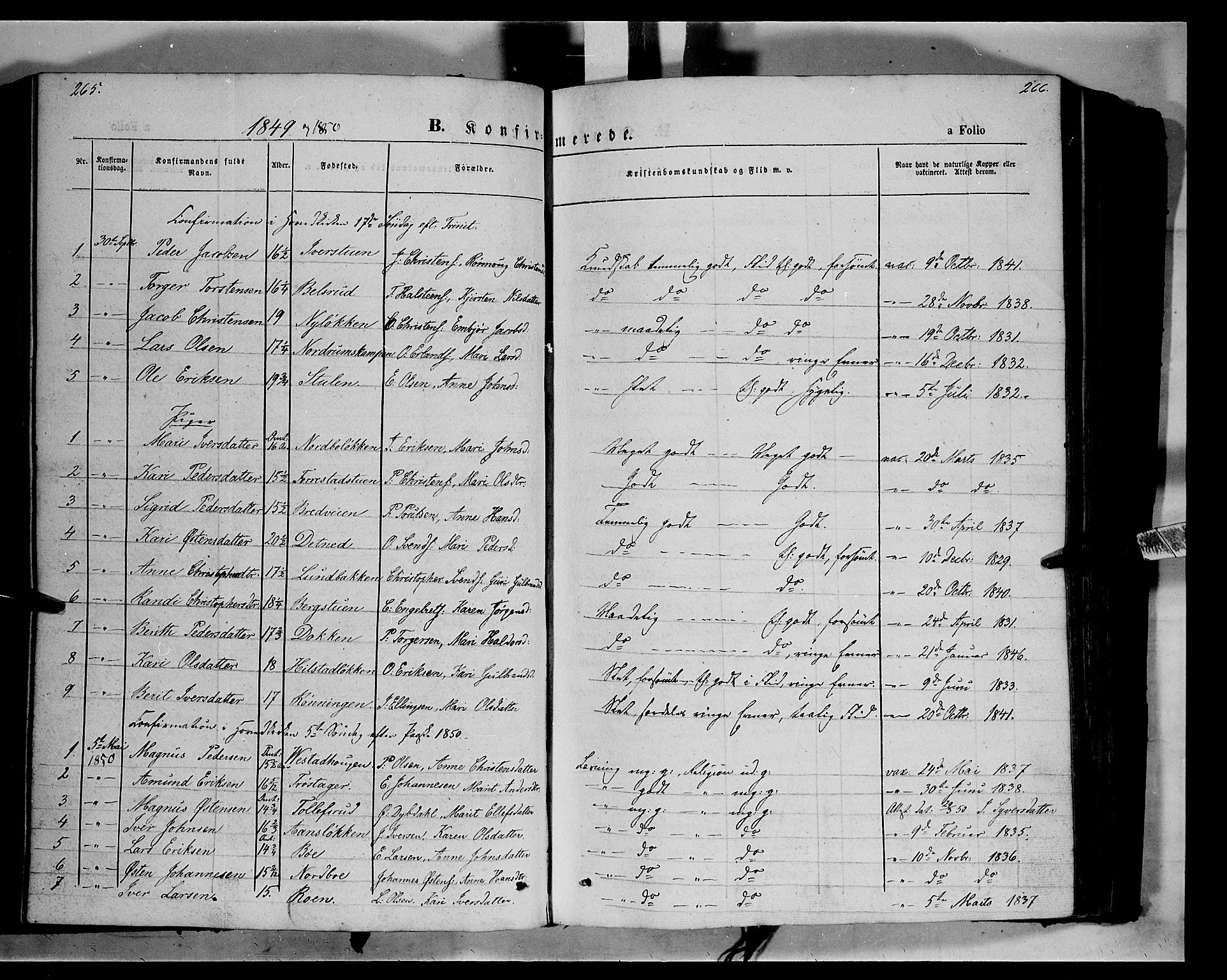 Ringebu prestekontor, SAH/PREST-082/H/Ha/Haa/L0006: Parish register (official) no. 6, 1848-1859, p. 265-266