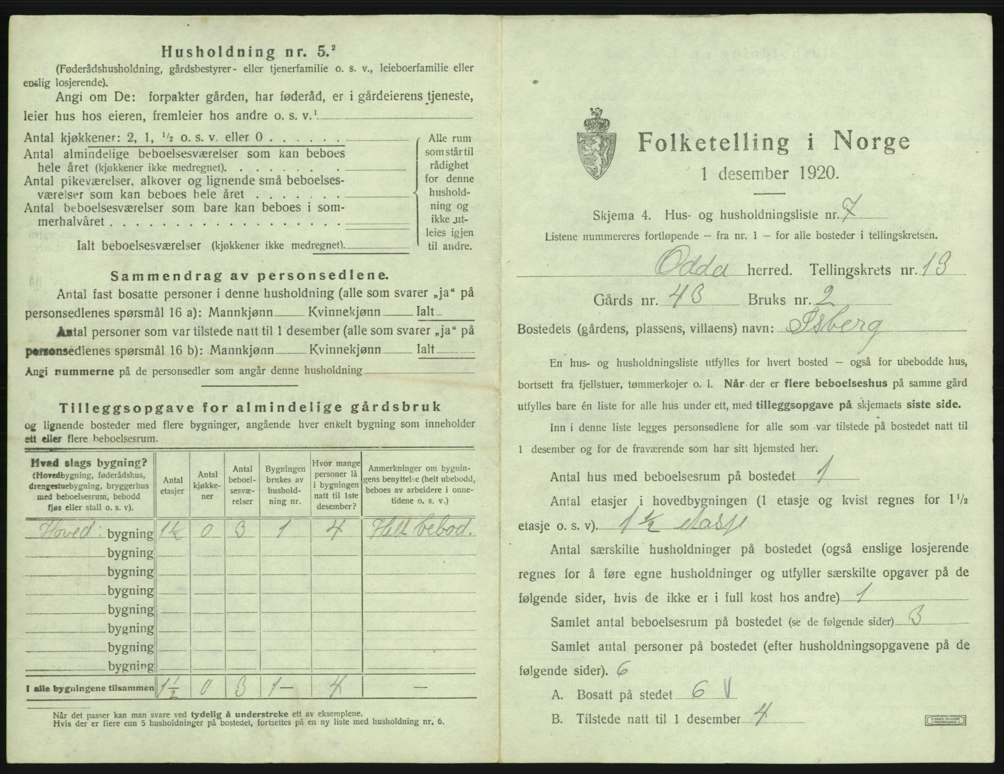 SAB, 1920 census for Odda, 1920, p. 1145